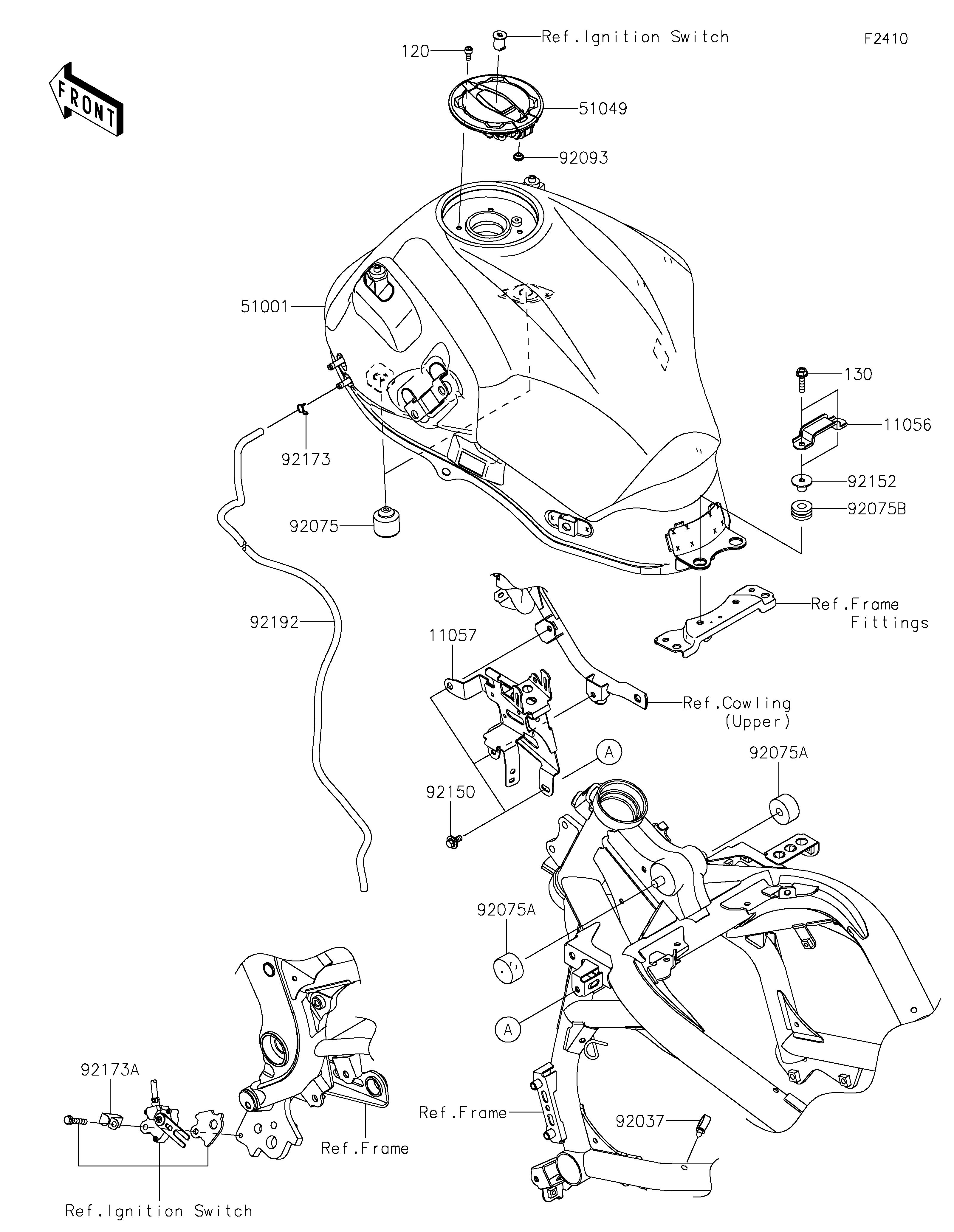 RESERVOIR CARBURANT POUR VERSYS 650 KLE650JSFAN BLANC 2025