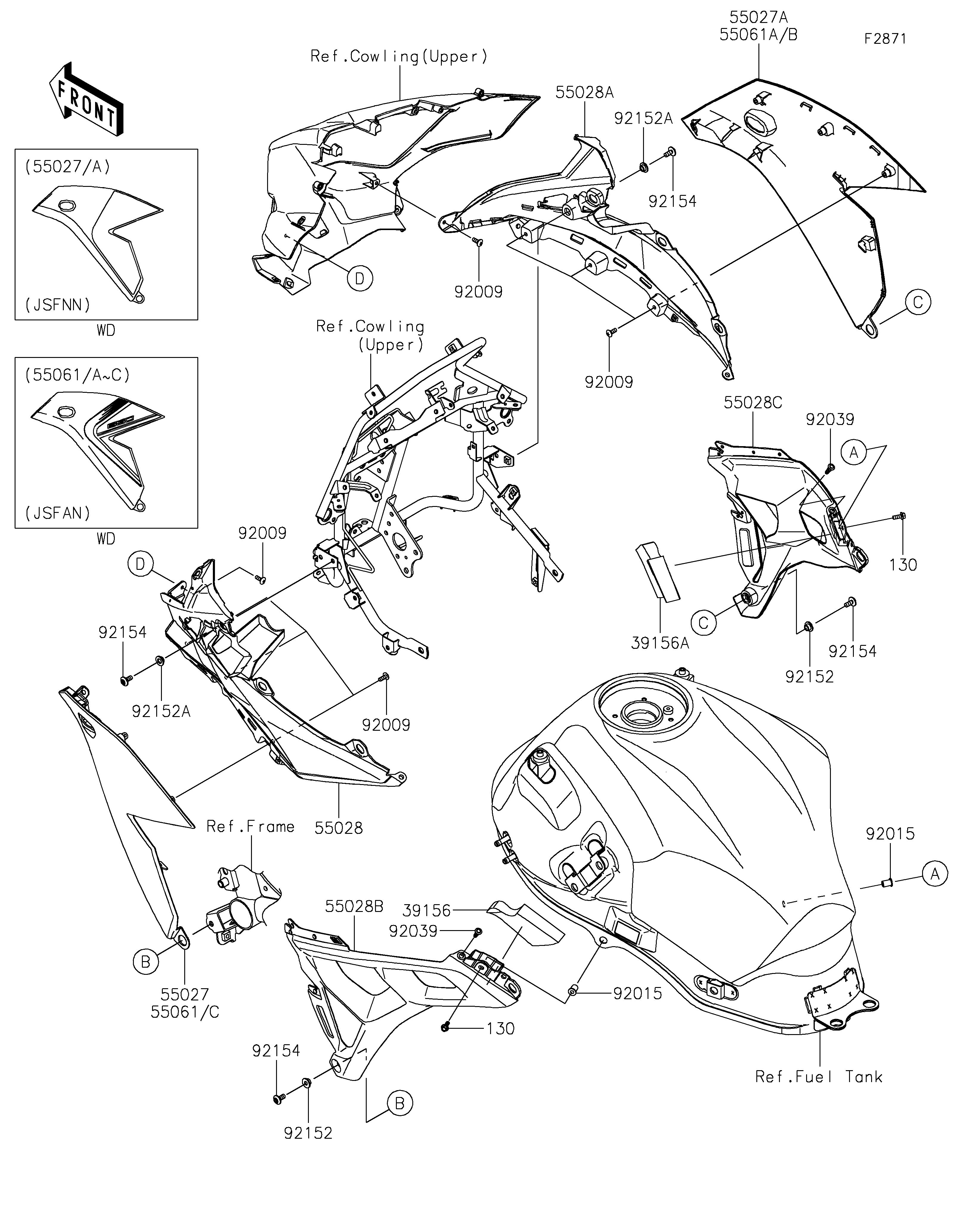 CARENAGECENTRALE POUR VERSYS 650 KLE650JSFAN BLANC 2025