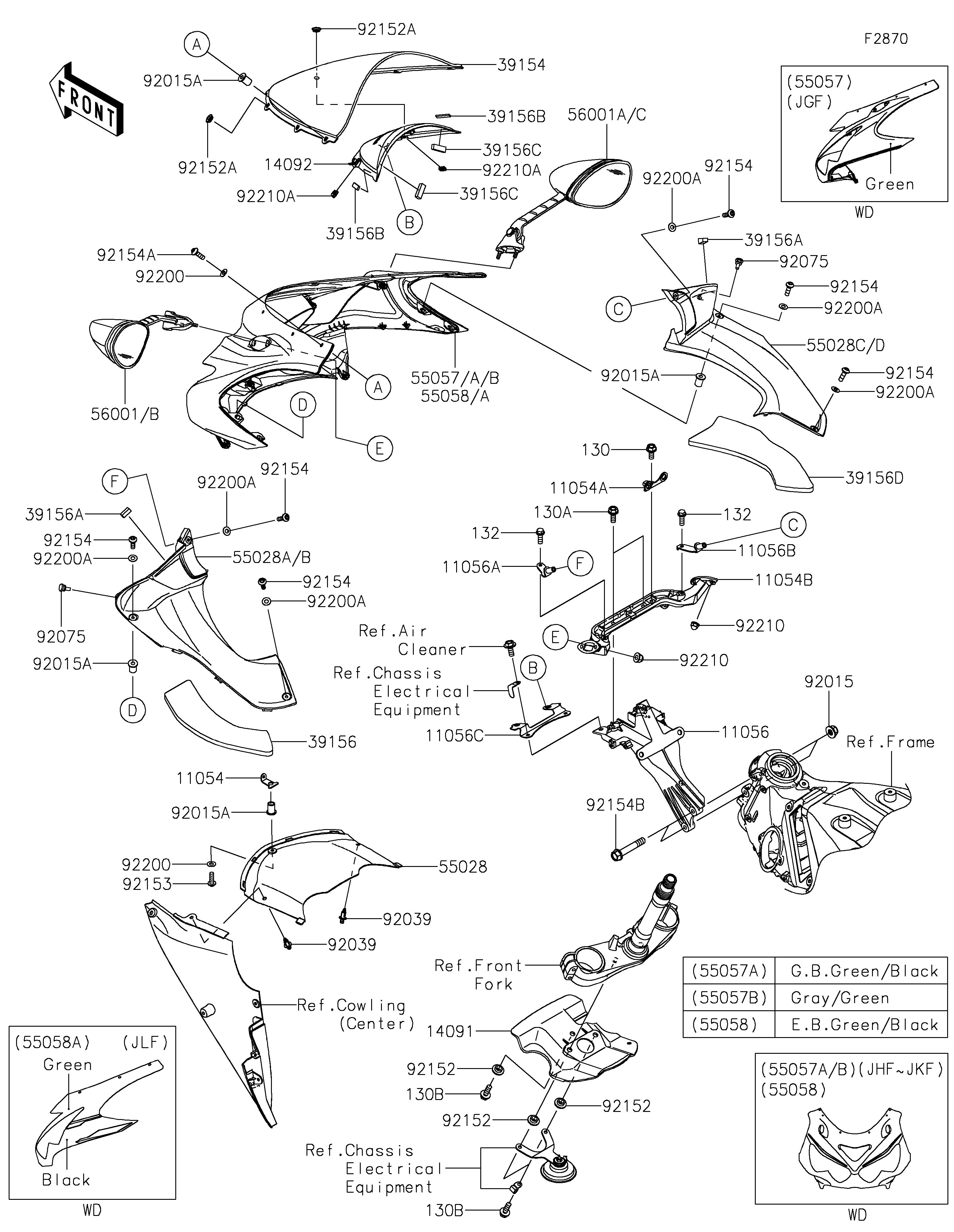 CARENAGE SUPERIEUR POUR ZZR1400 ZX1400JGF VERT 2016
