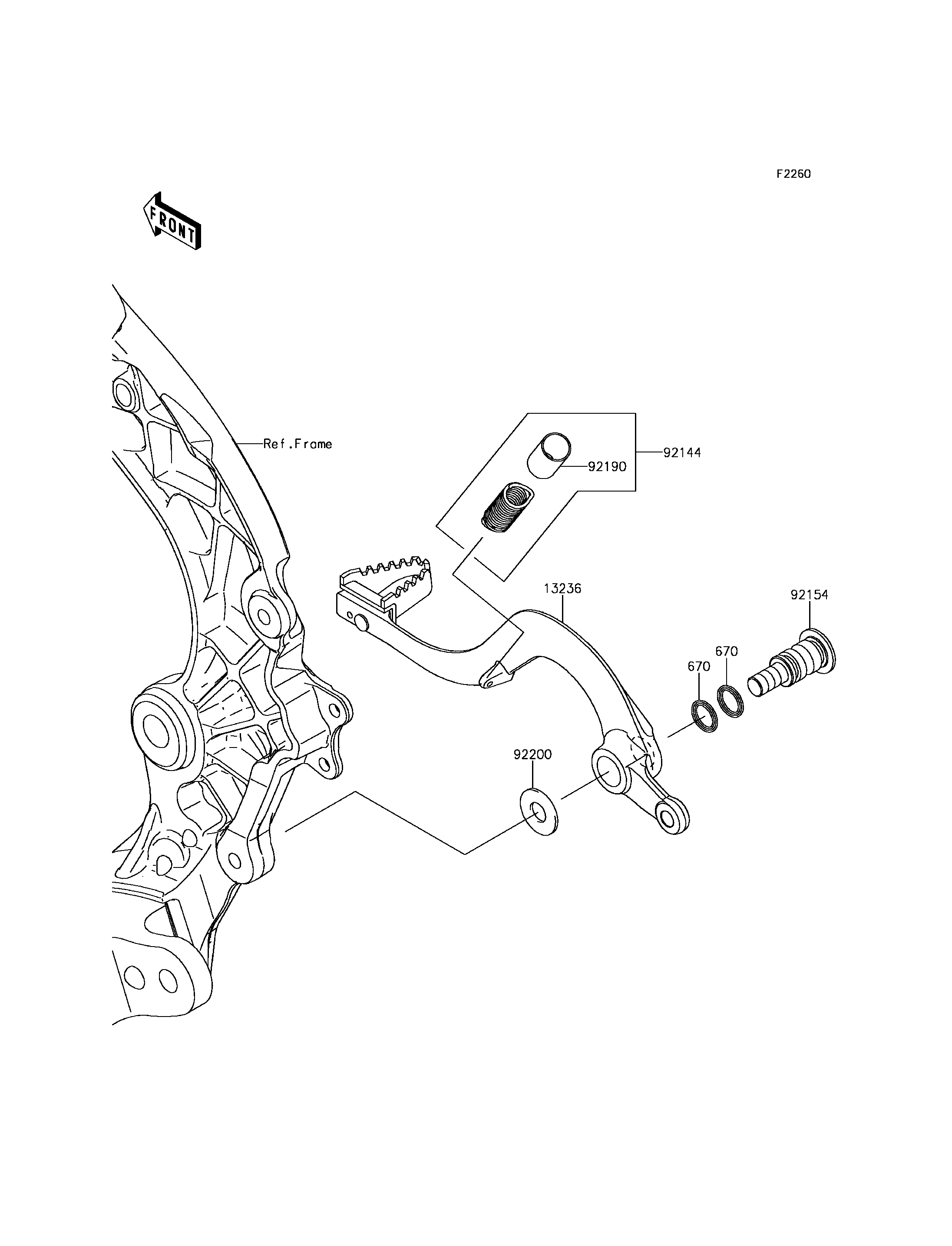 PEDALE DE FREIN POUR KX250 KX252AJF VERT 2018 EUROPE
