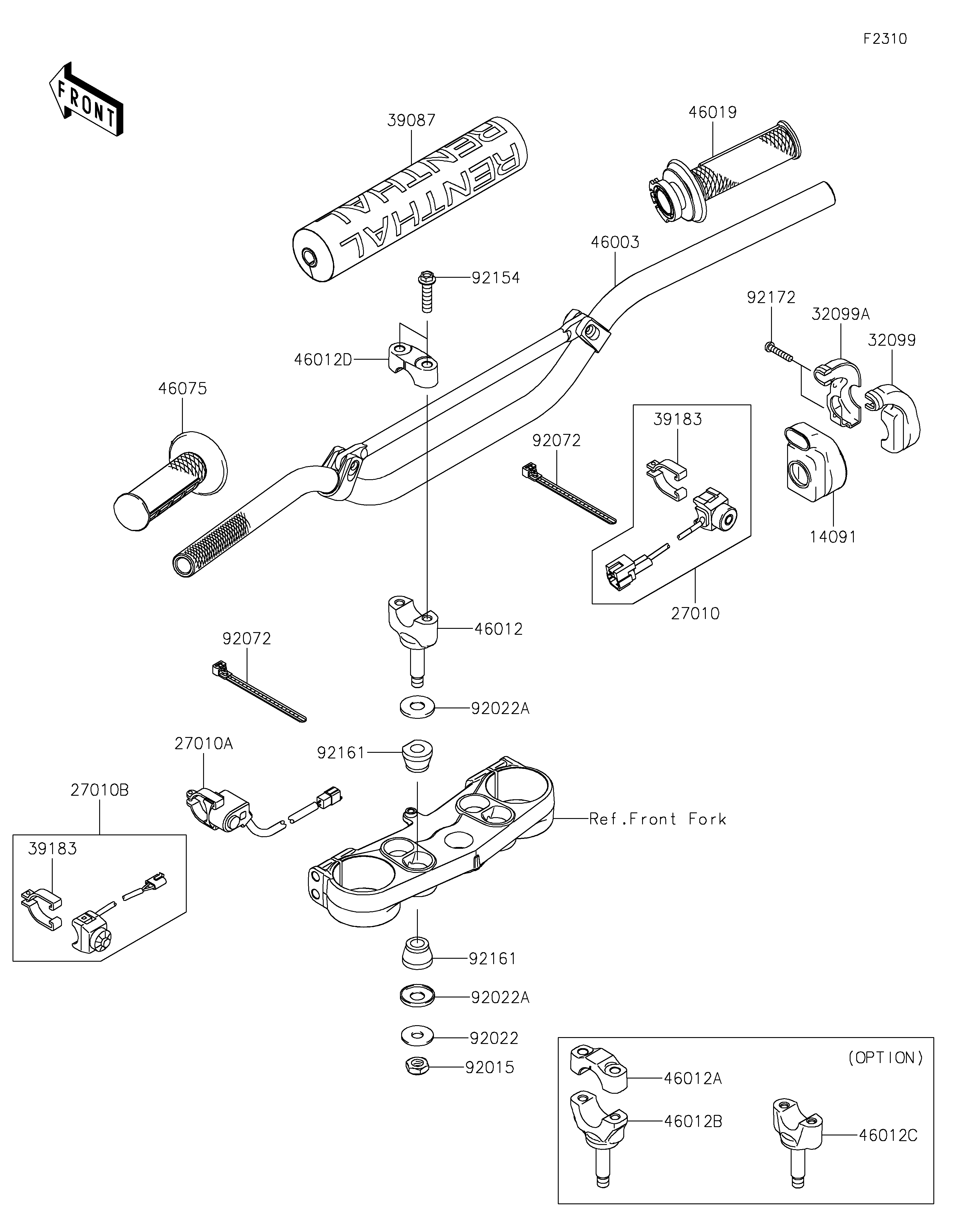 GUIDON POUR KX450 KX450JKF VERT 2019 EUROPE