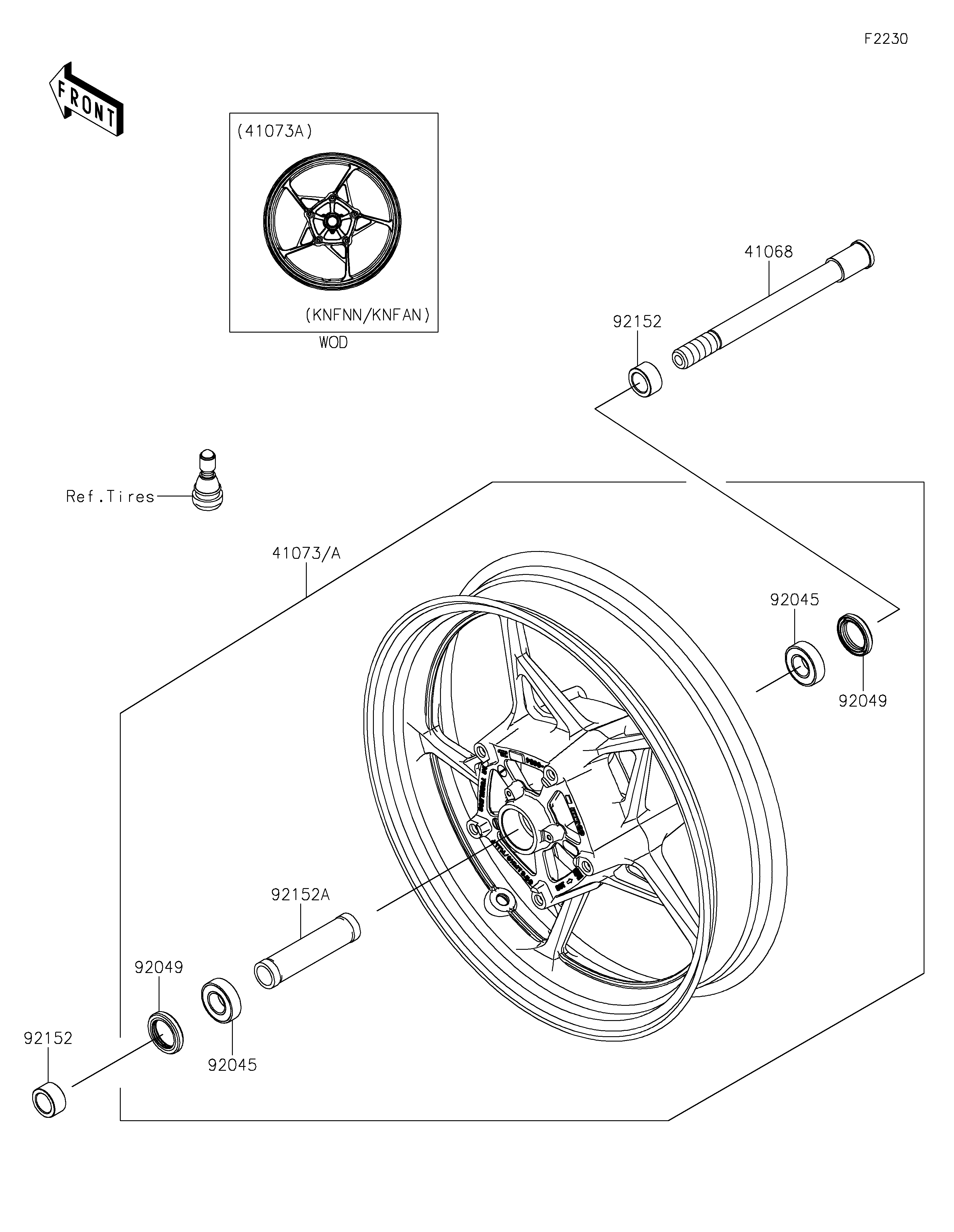 MOYEU AVANT POUR Z650 ER650KMFAN BLANC 2021
