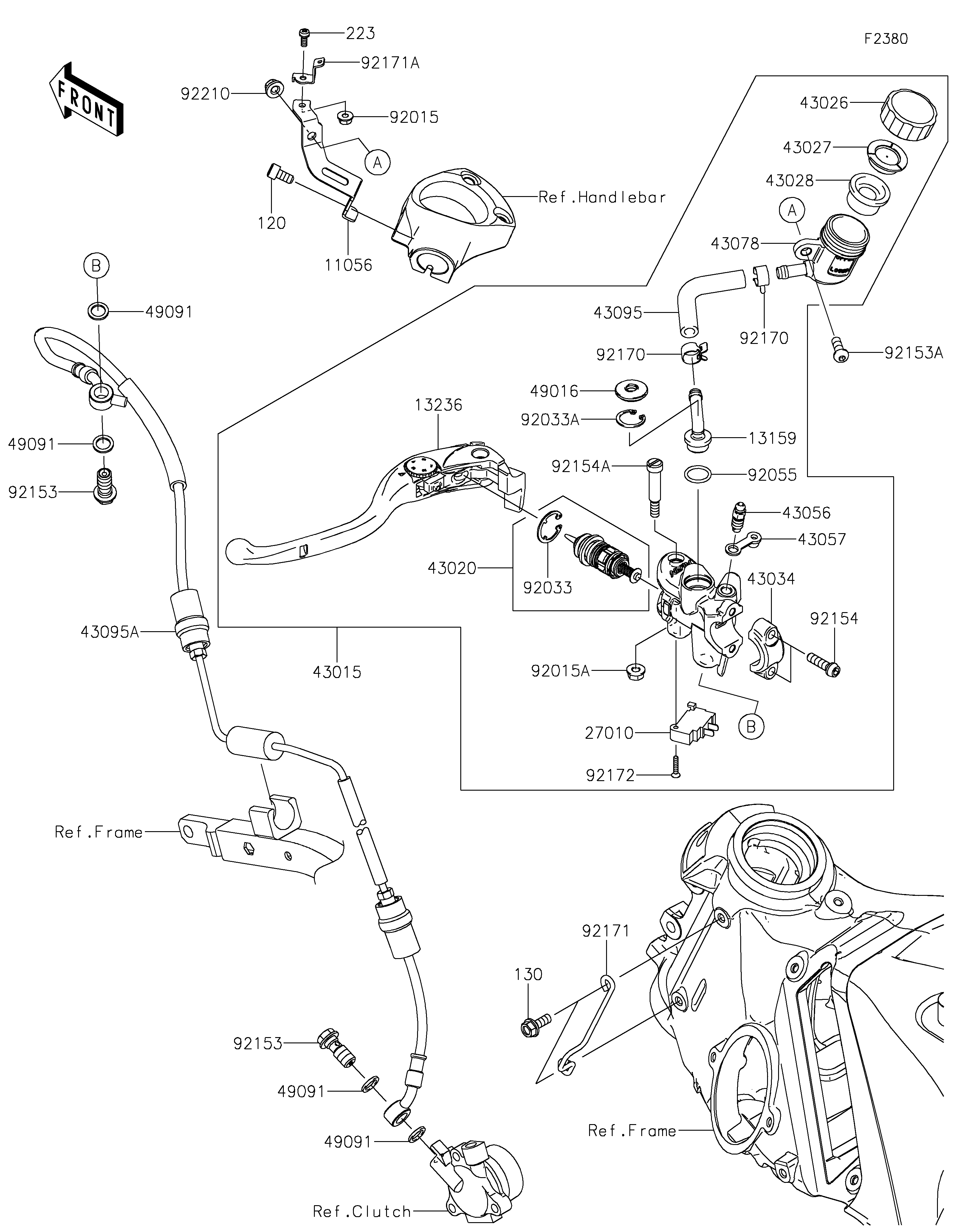 EMBRAYAGE MAITRE CYLINDRE POUR ZZR1400 ZX1400JGF VERT 2016