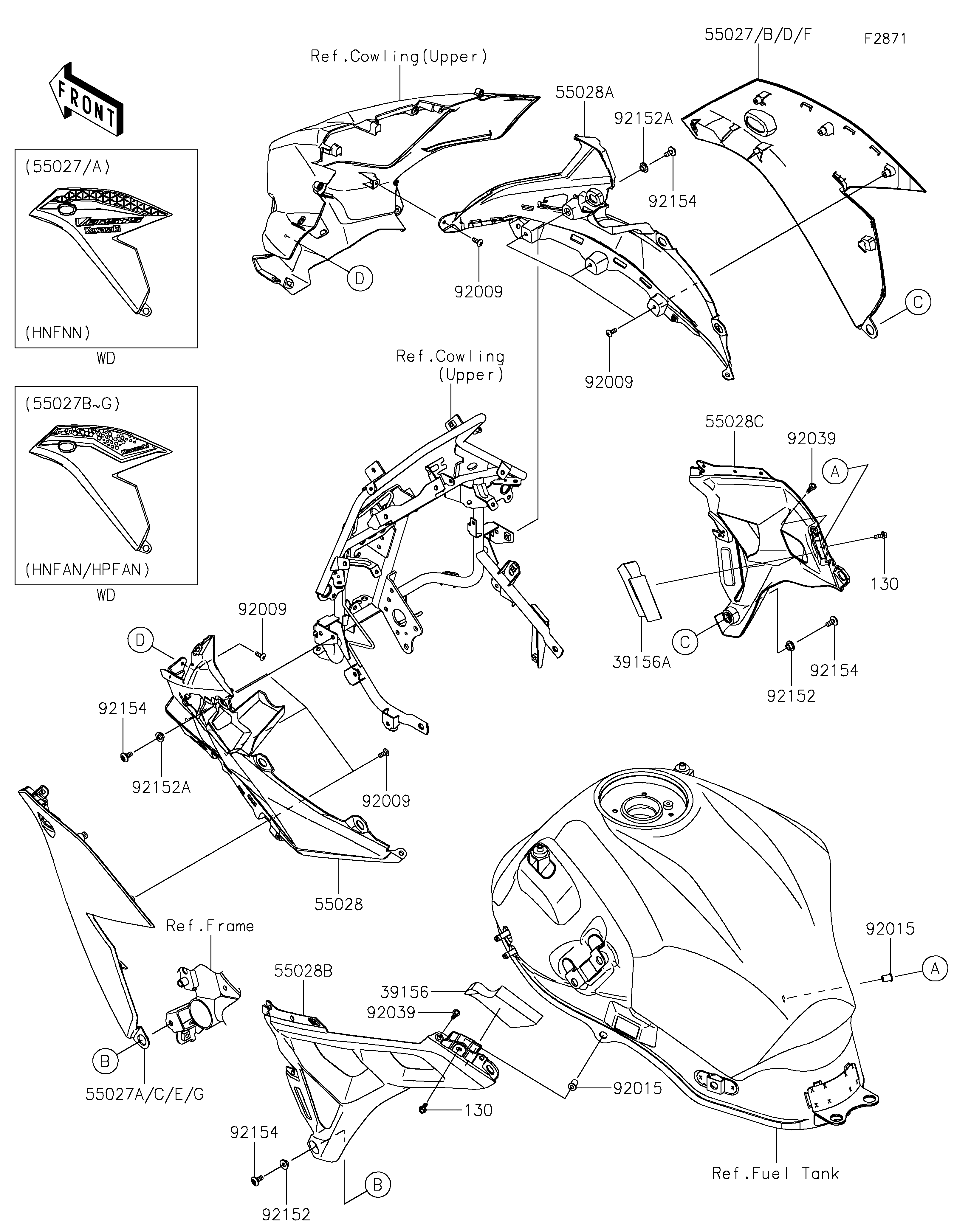 CARENAGECENTRALE POUR VERSYS 650 KLE650HPFAN VERT MAT 2023