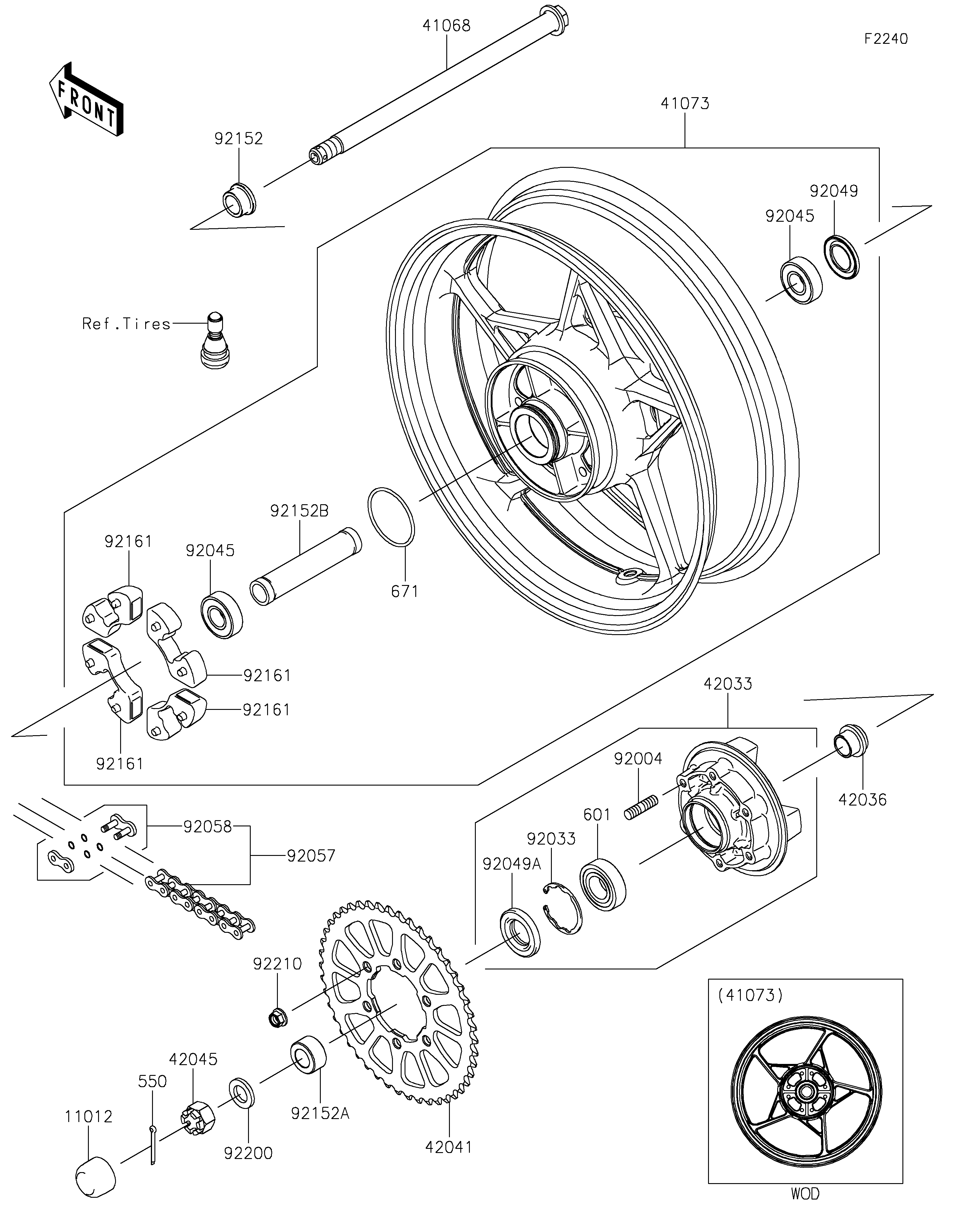 MOYEU ARRIERE POUR NINJA 650 EX650MLF NOIR 2020