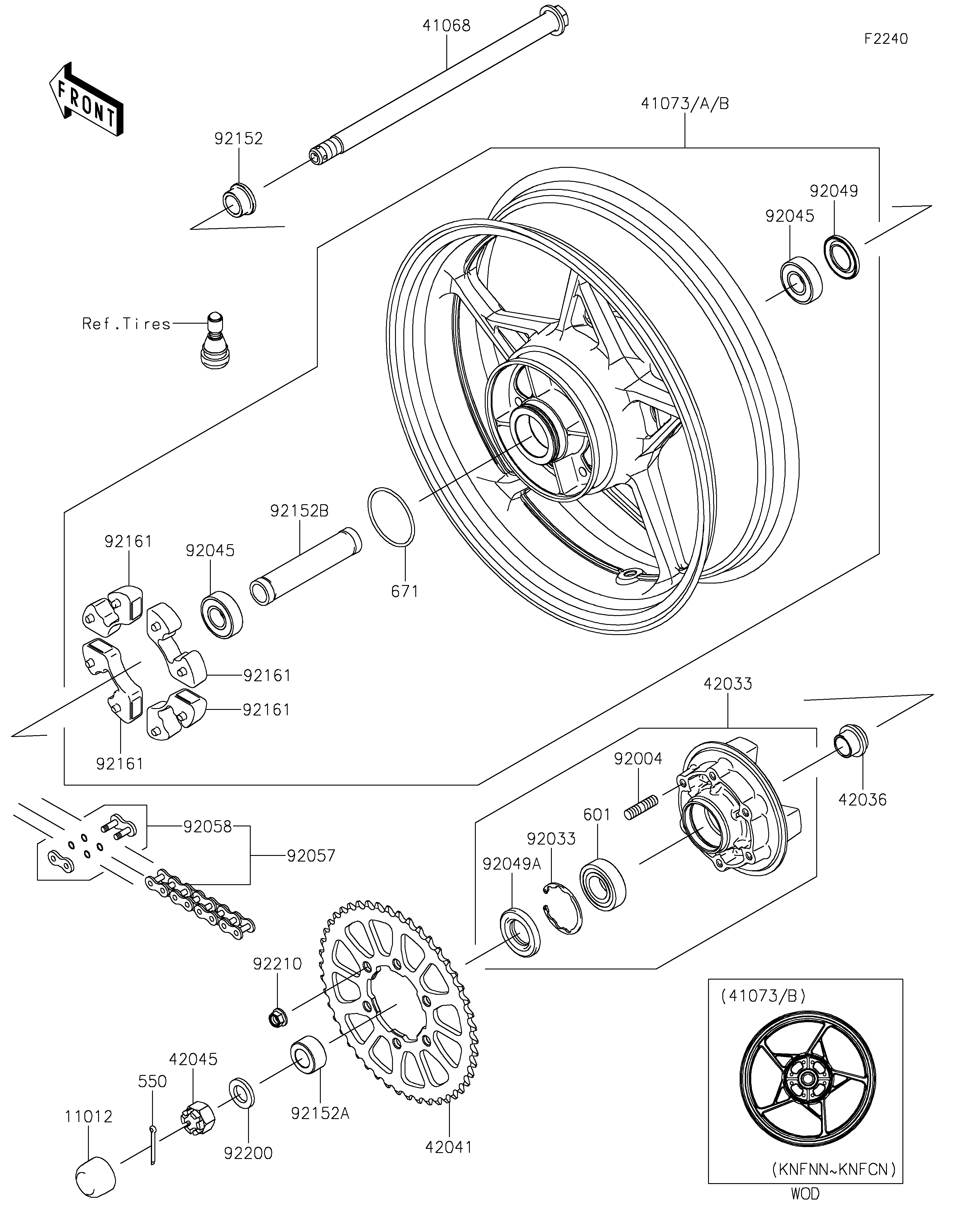 MOYEU ARRIERE POUR Z650 ER650KMFAN BLANC 2021
