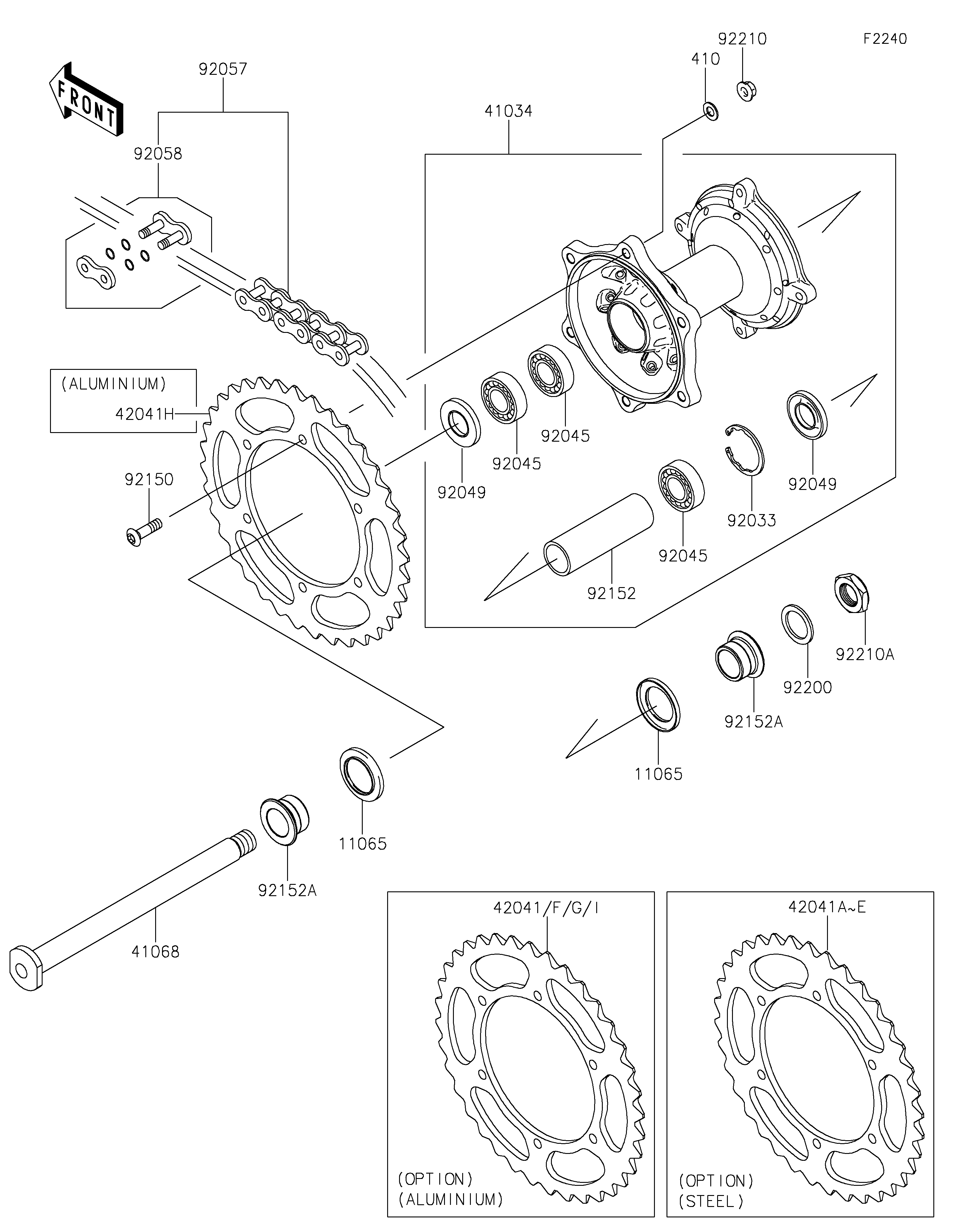MOYEU ARRIERE POUR KLX450R KLX450ANFNN VERT 2022 EUROPE
