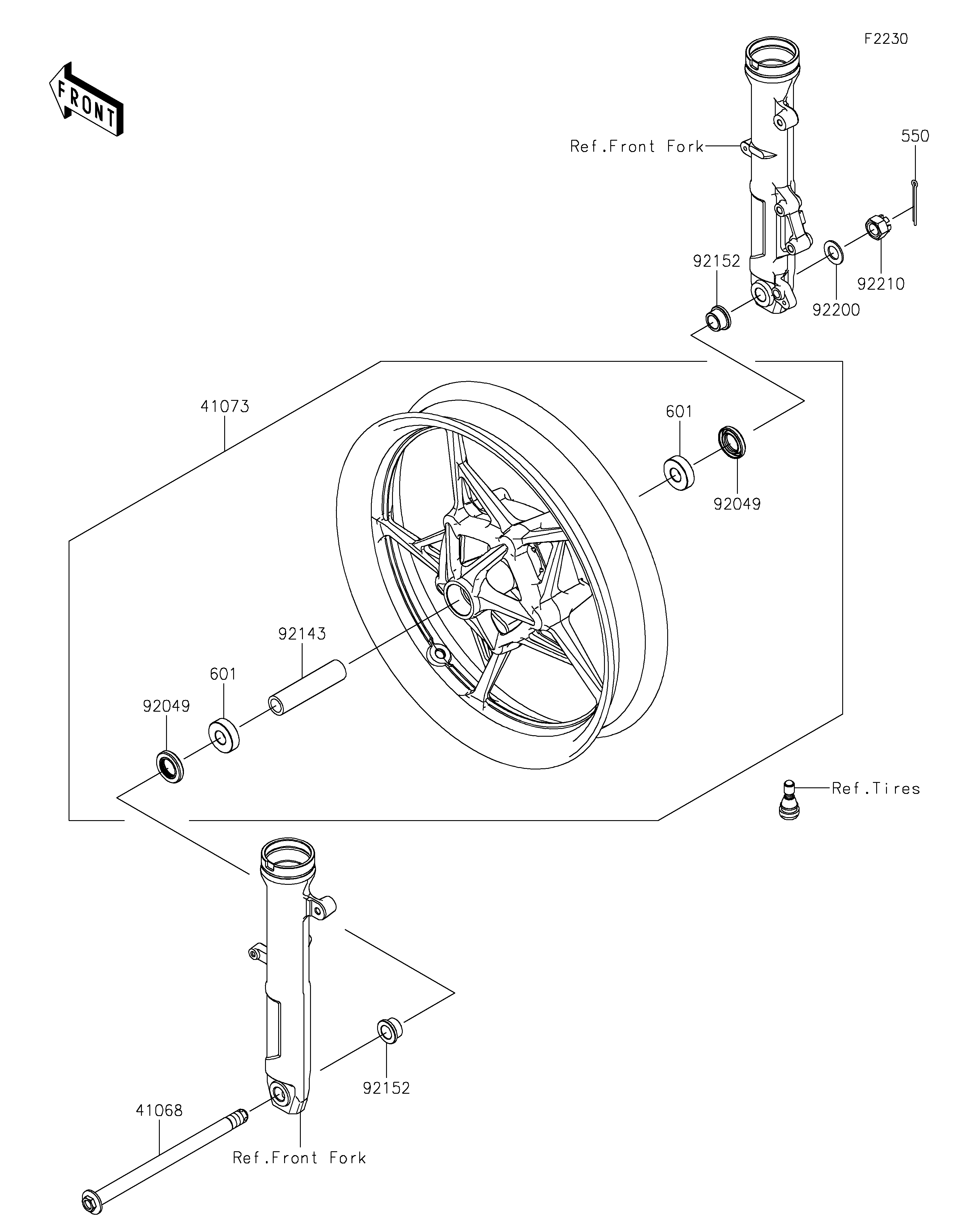 MOYEU AVANT POUR NINJA 400 EX400LPFAN VERT 2023