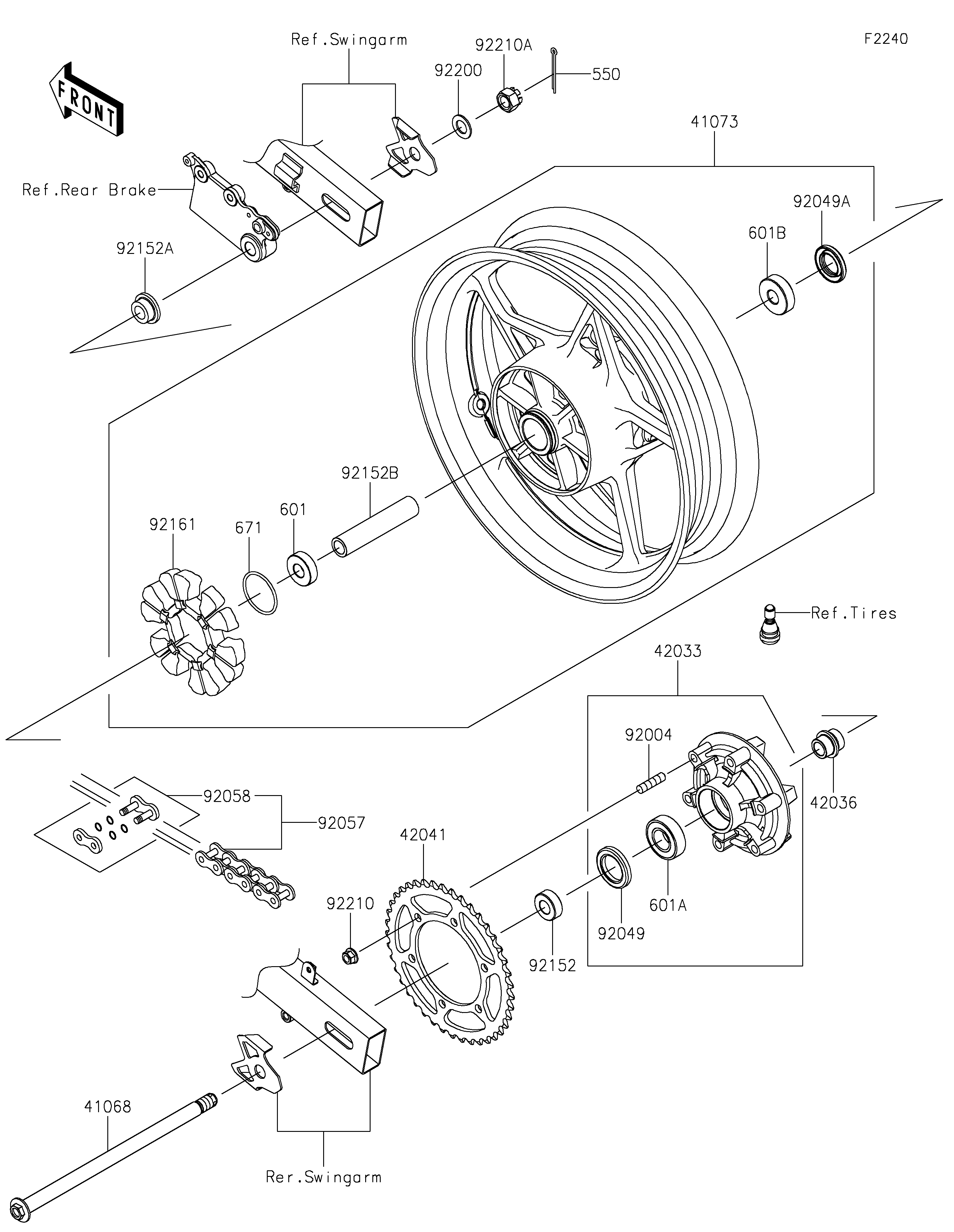 MOYEU ARRIERE POUR NINJA 400 EX400LPFAN VERT 2023