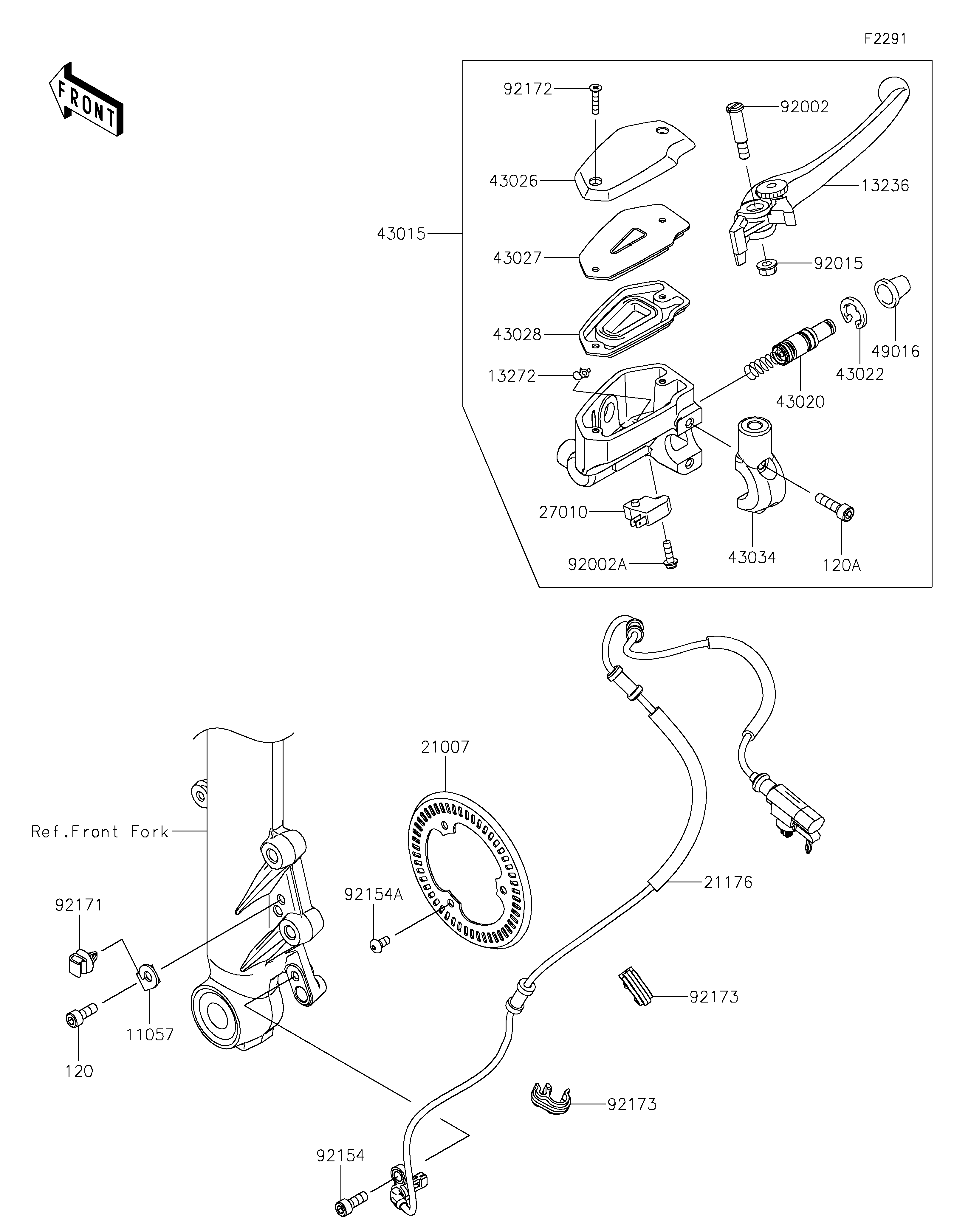 MAITRE CYLINDRE AV POUR Z650 ER650KLF VERT 2020