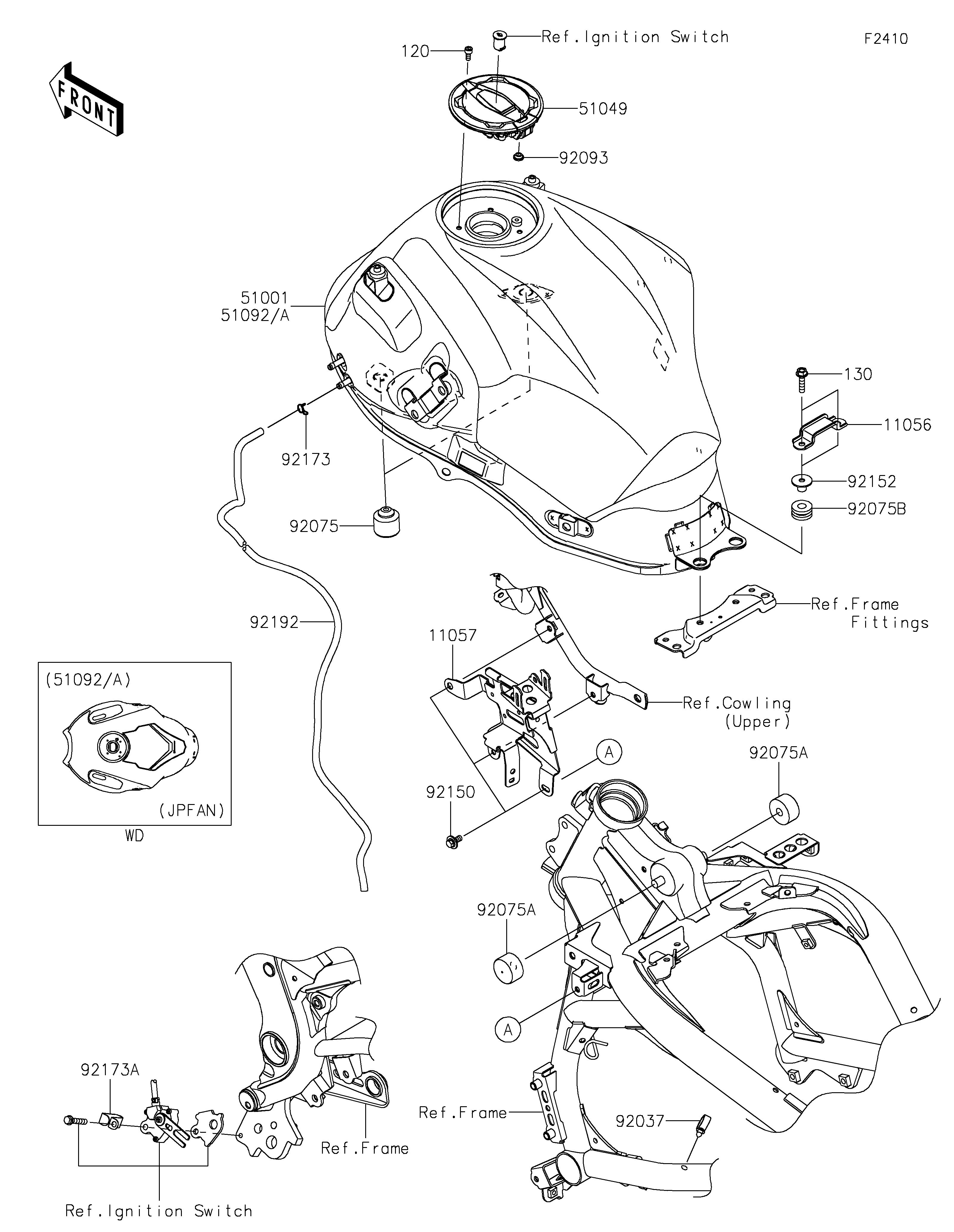 RESERVOIR CARBURANT POUR VERSYS 650 KLE650JPFNN NOIR 2023