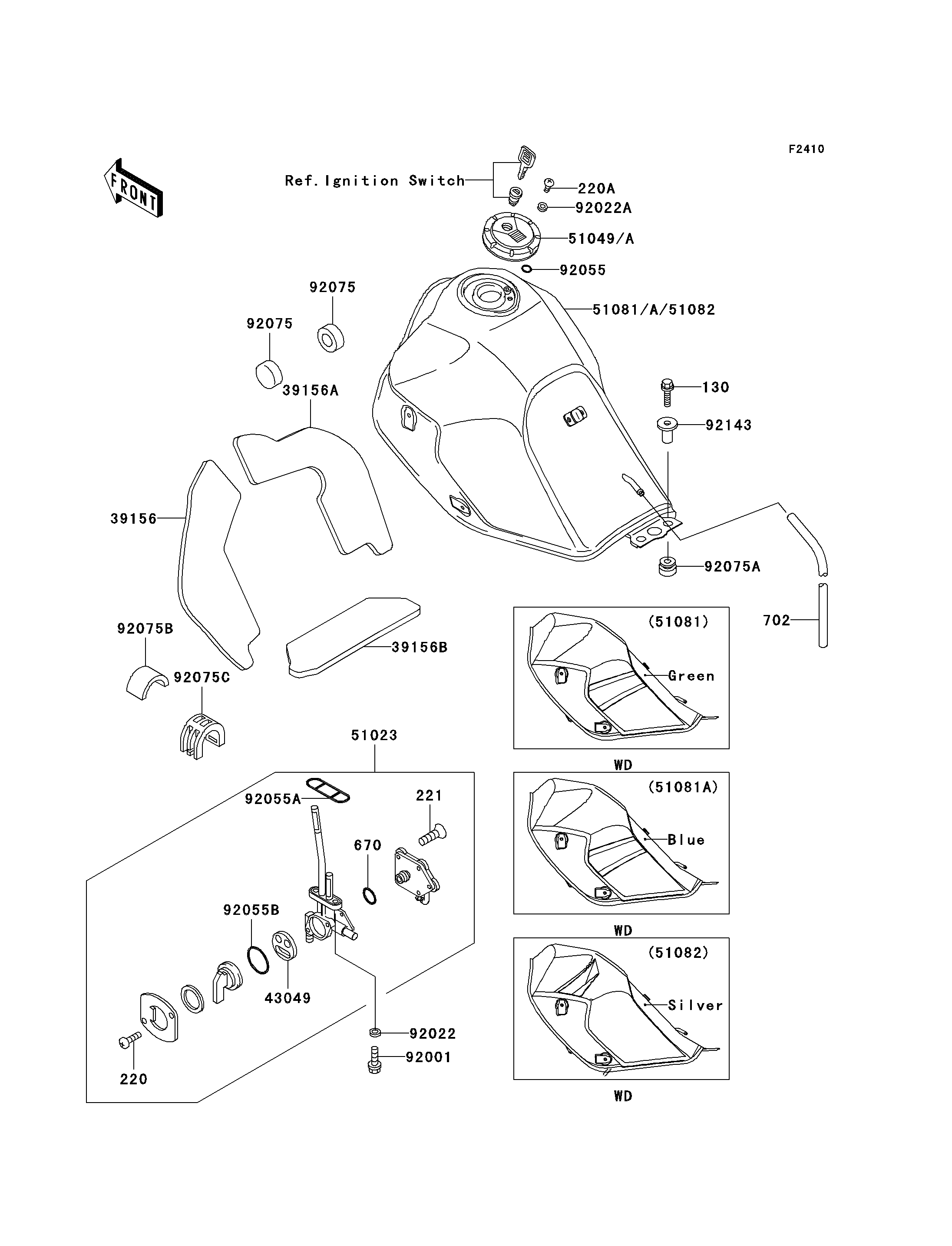RESERVOIR CARBURANT POUR KLR650 KL650 C7 BLEU 2001 EUROPE