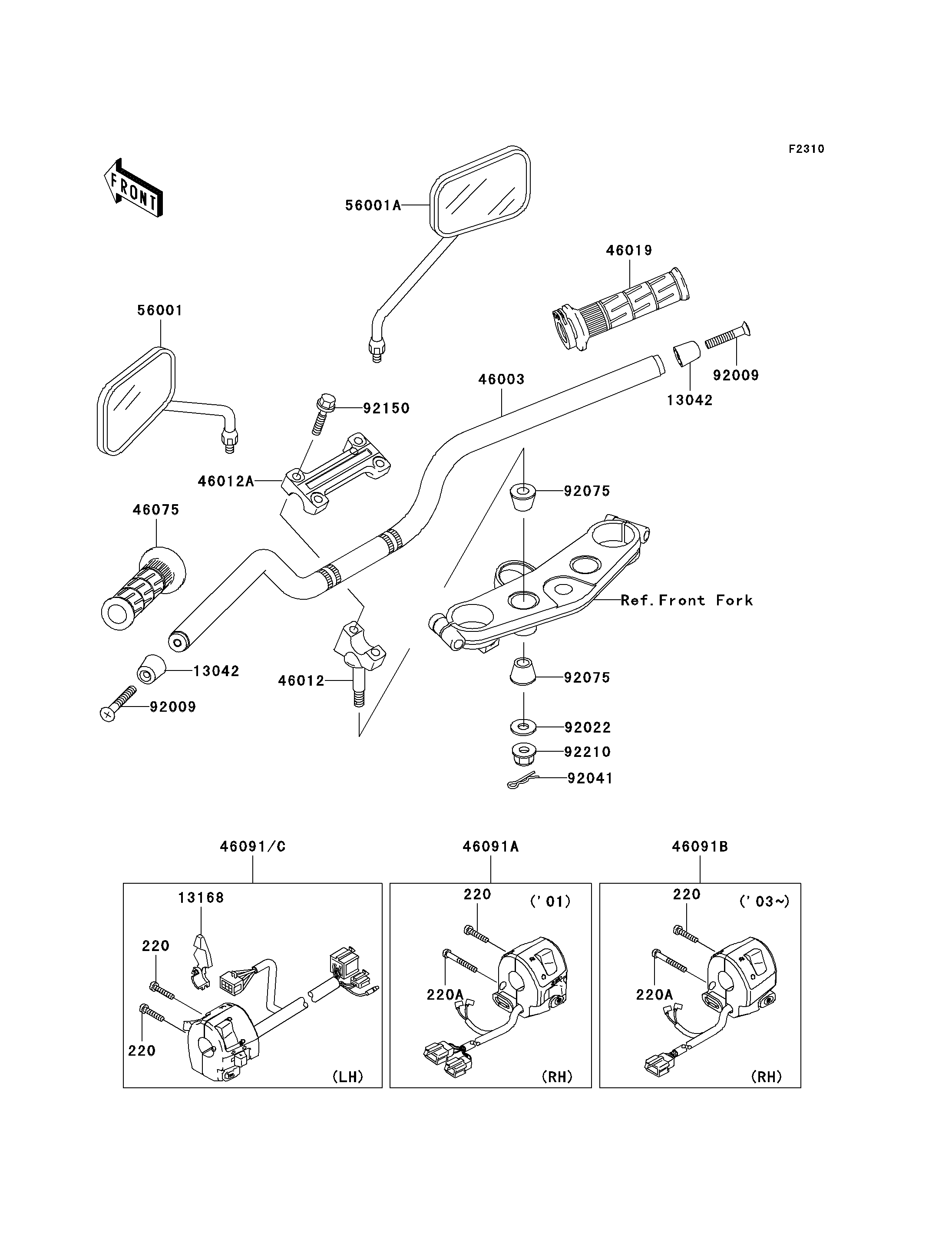 GUIDON POUR ZRX1200 ZR1200 C1P BLANC 2001