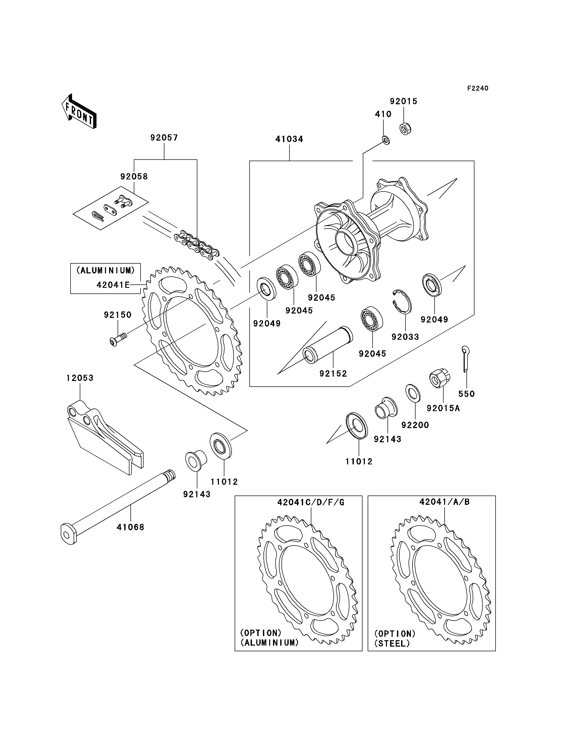 MOYEU ARRIERE POUR KX125 KX125 L2 VERT 2000 EUROPE
