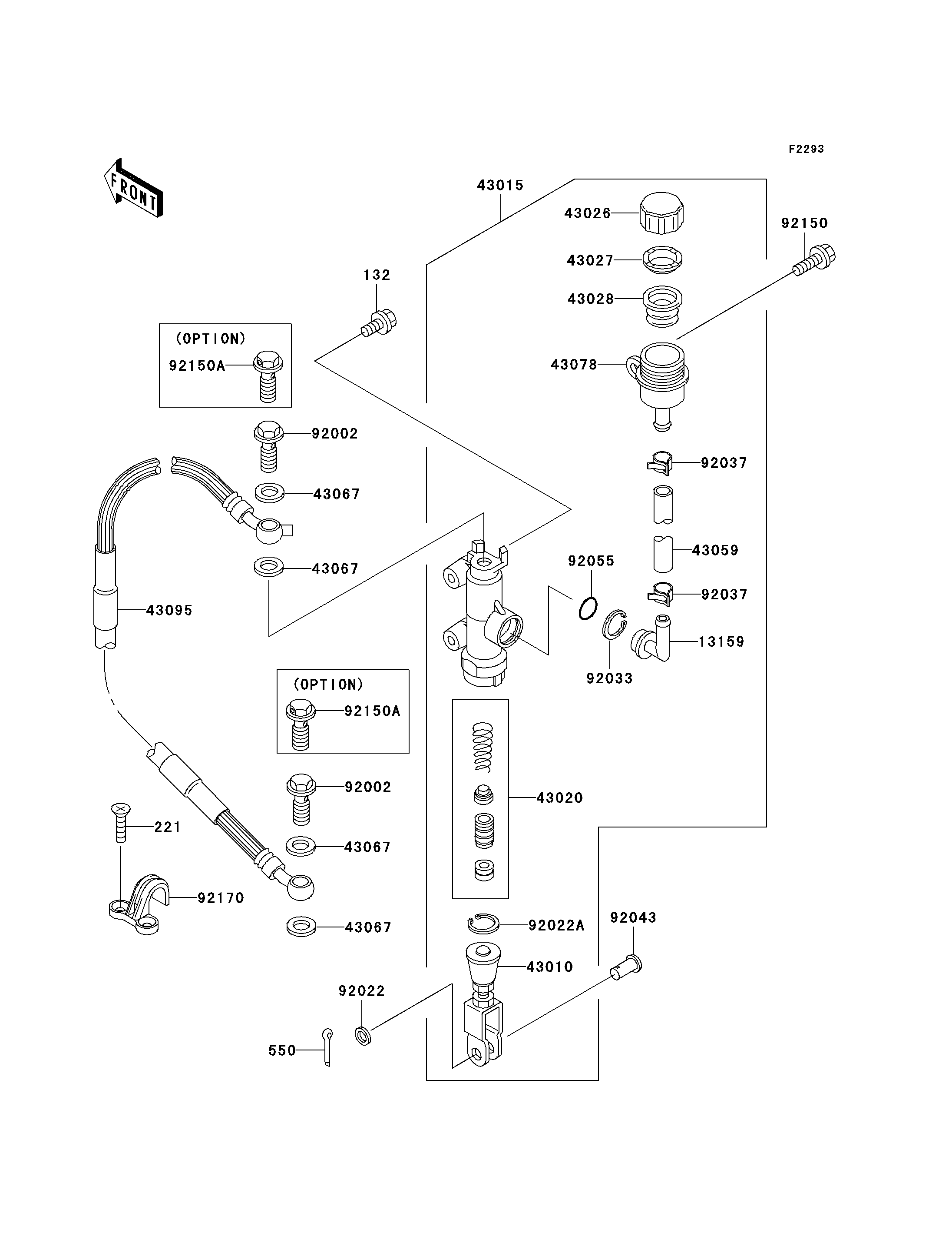 MAITRE CYLINDRE ARRIERE POUR KX125 KX125 L4 VERT 2002 EUROPE