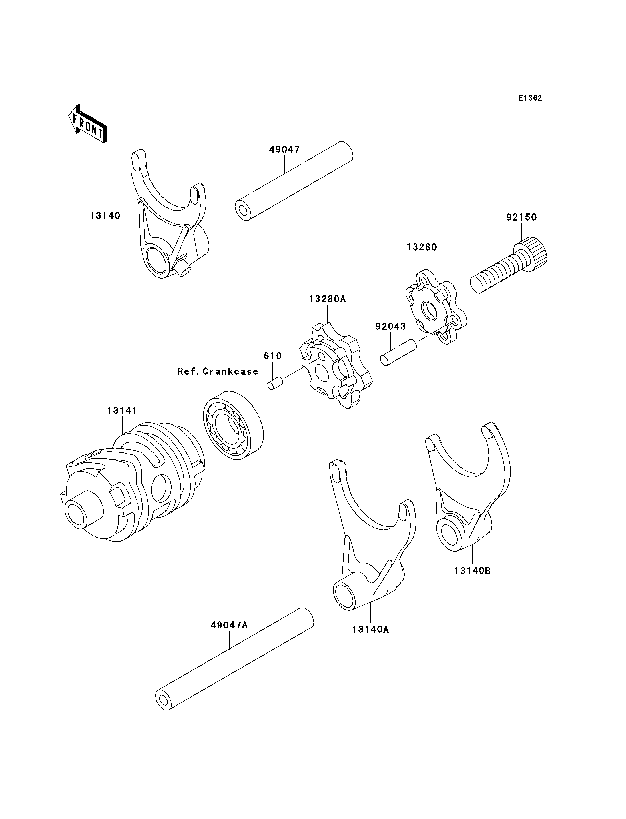 FOURCHETTEBARRILLET DE SELECTION POUR KX250 KX250 L2 VERT 2000 EUROPE
