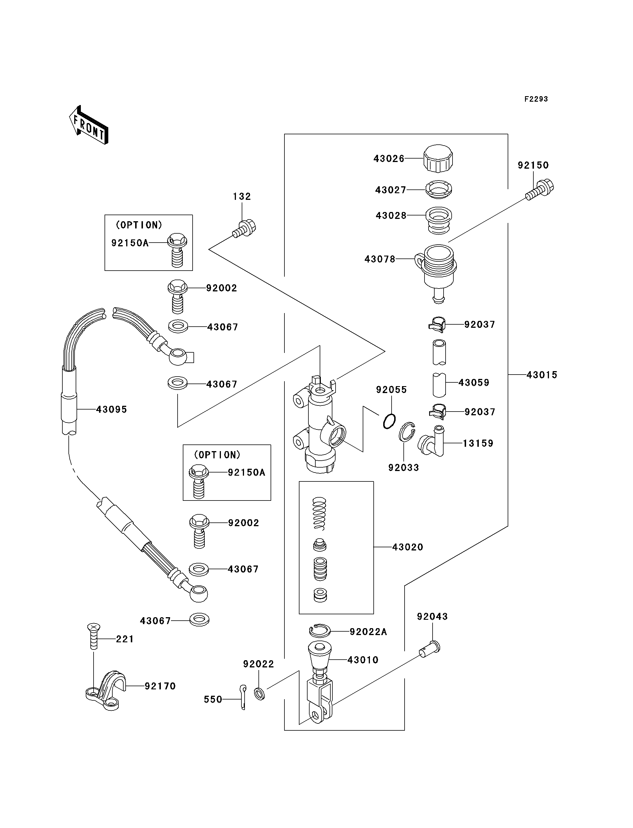 MAITRE CYLINDRE ARRIERE POUR KX250 KX250 L4 VERT 2002 EUROPE