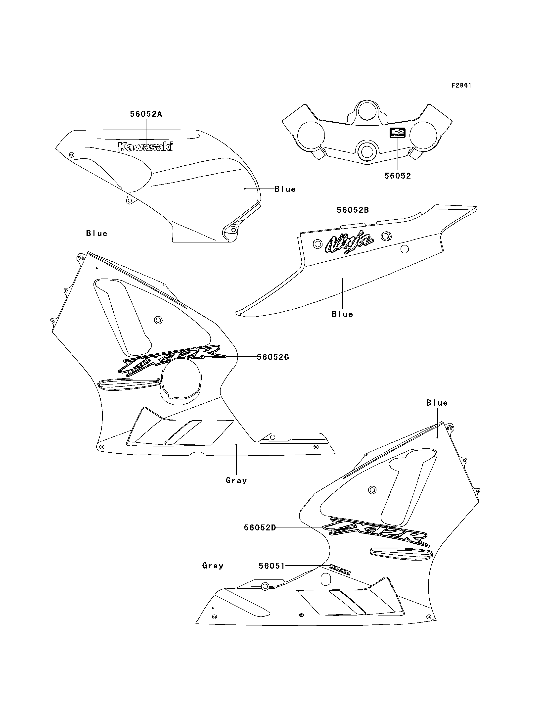 STICKER BLEU POUR NINJA ZX-12R ZX1200-B1H BLEU 2002