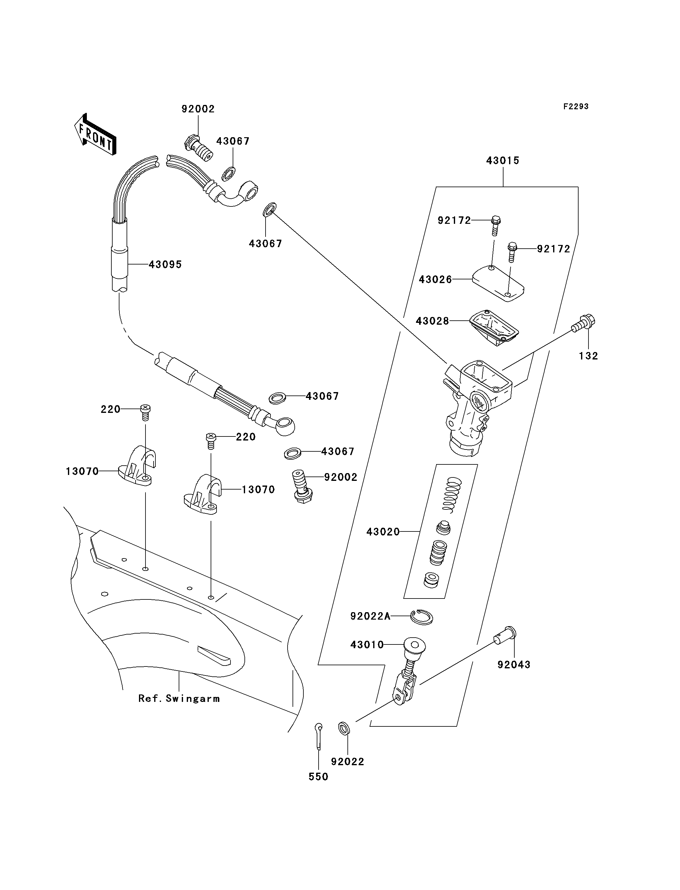 MAITRE CYLINDRE ARRIERE POUR KX125 KX125 M1 VERT 2003 EUROPE