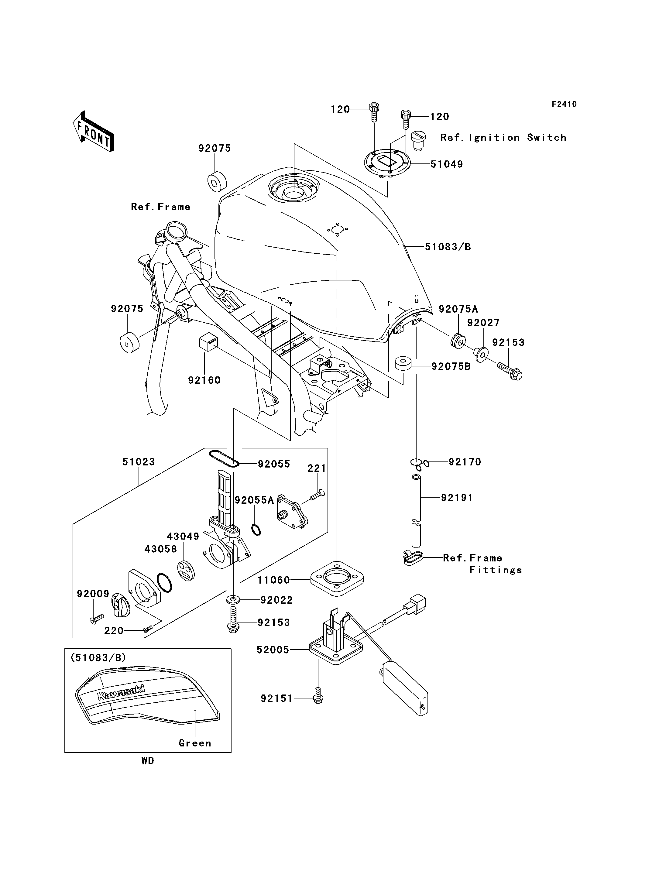 RESERVOIR CARBURANT POUR ZRX1200R ZR1200 A4H VERT 2004