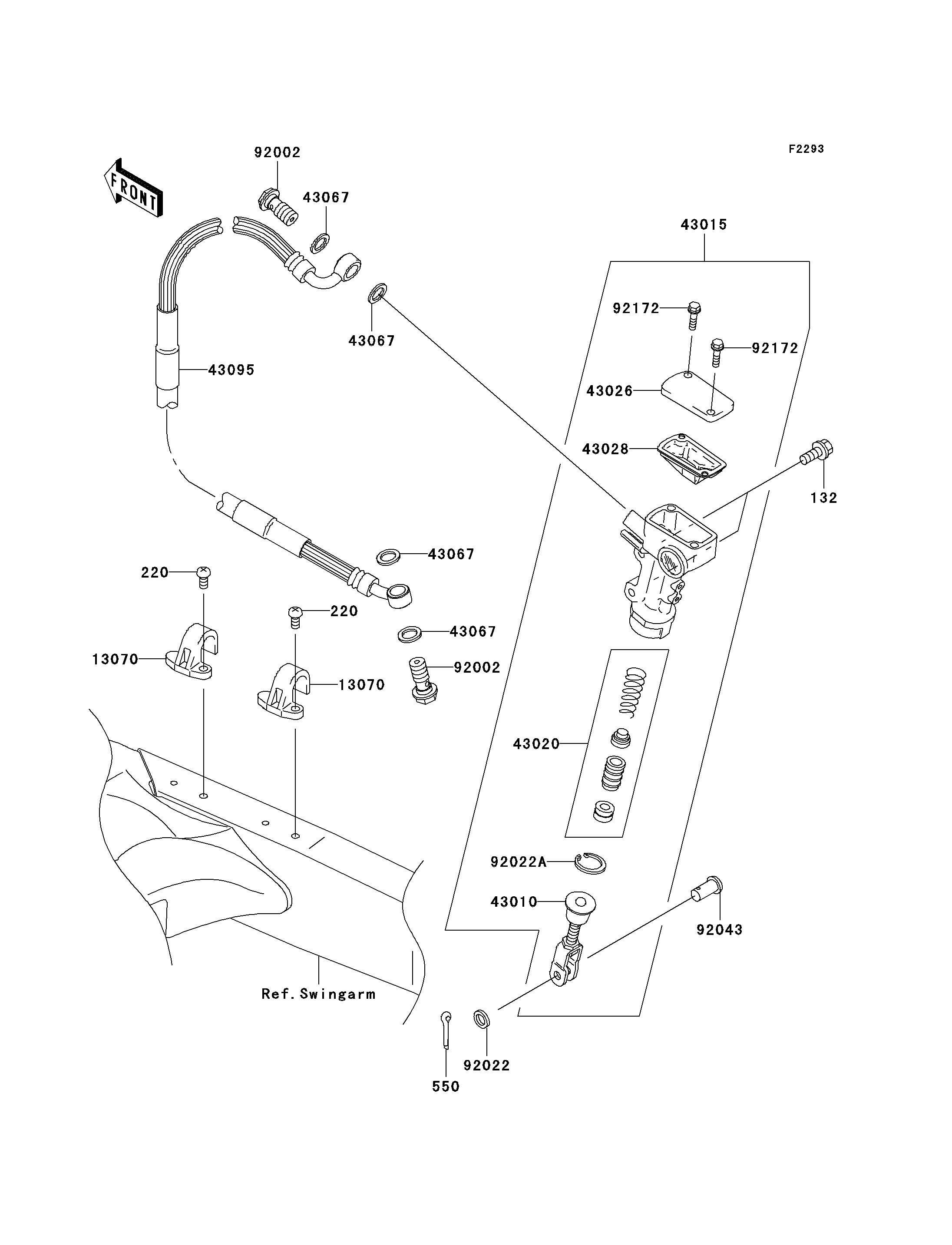 MAITRE CYLINDRE ARRIERE POUR KX125 KX125 M2 VERT 2004 EUROPE