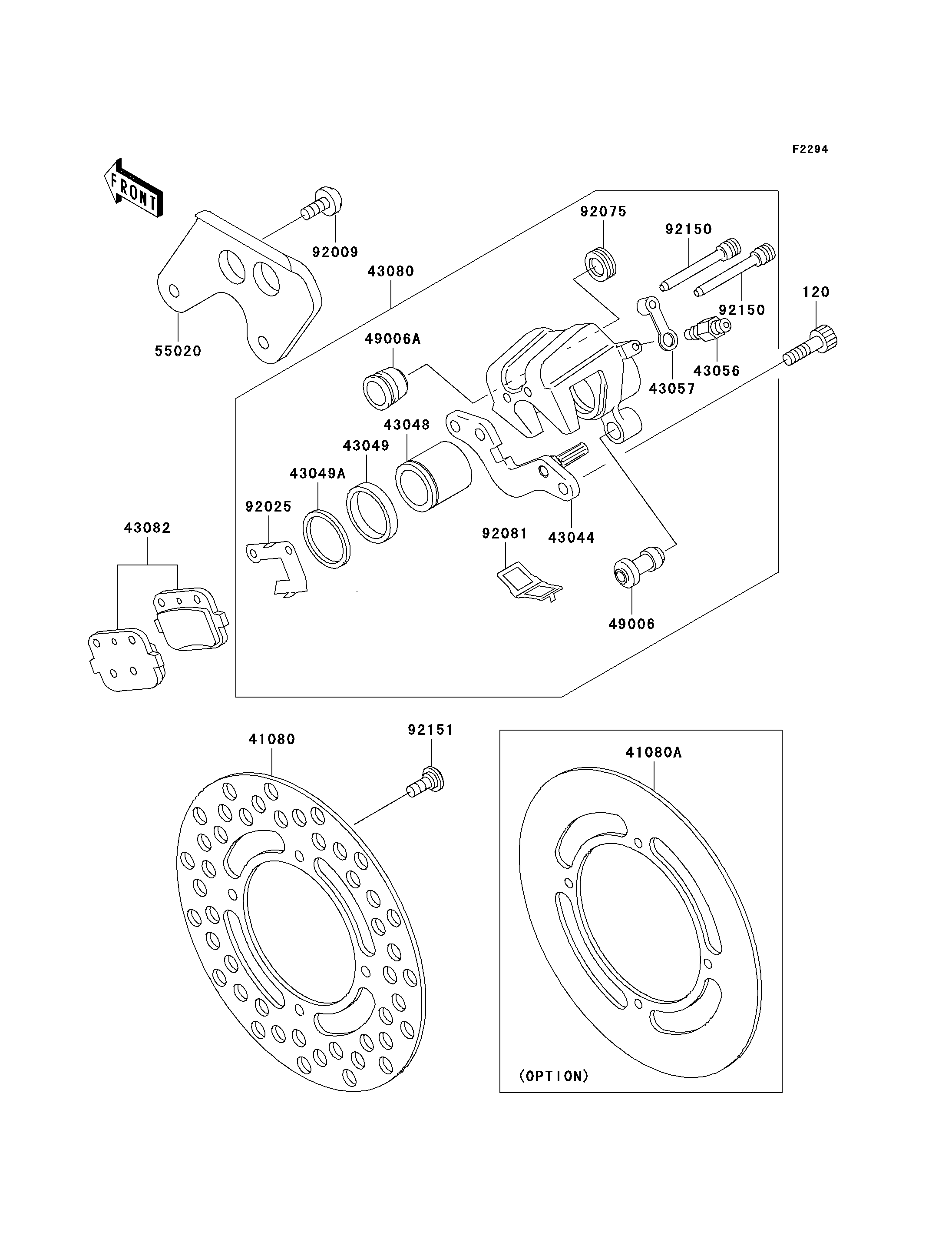 FREIN ARRIERE POUR KX85 KX85 II KX85 A4 VERT 2004 EUROPE