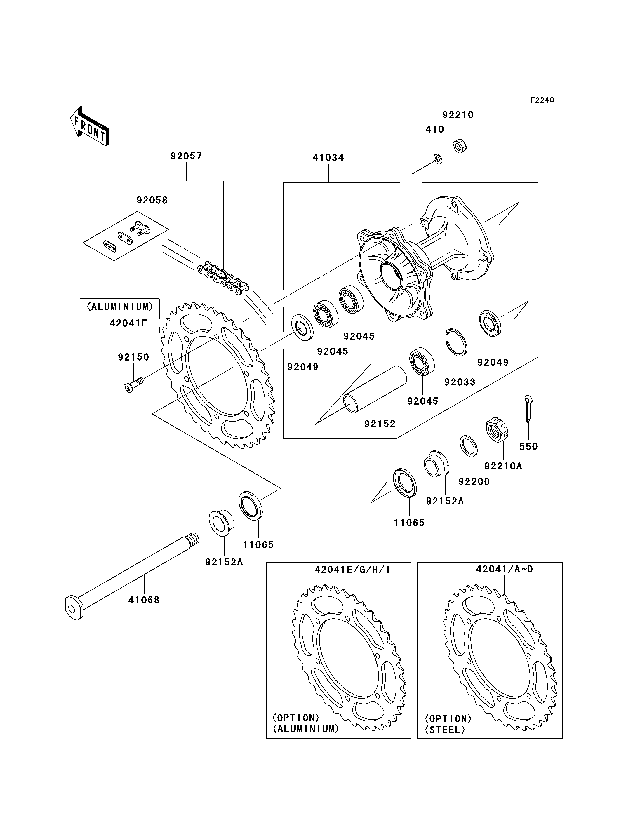 MOYEU ARRIERE POUR KX250F KX250 N2 VERT 2005 EUROPE