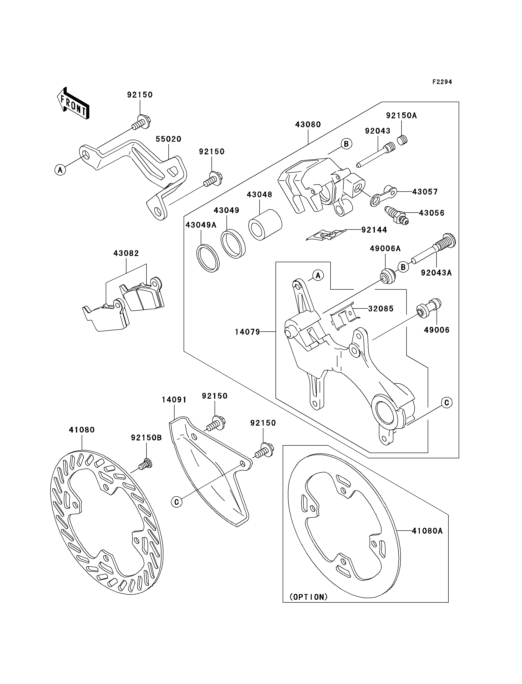 FREIN ARRIERE POUR KX250F KX250 N1 VERT 2004 EUROPE