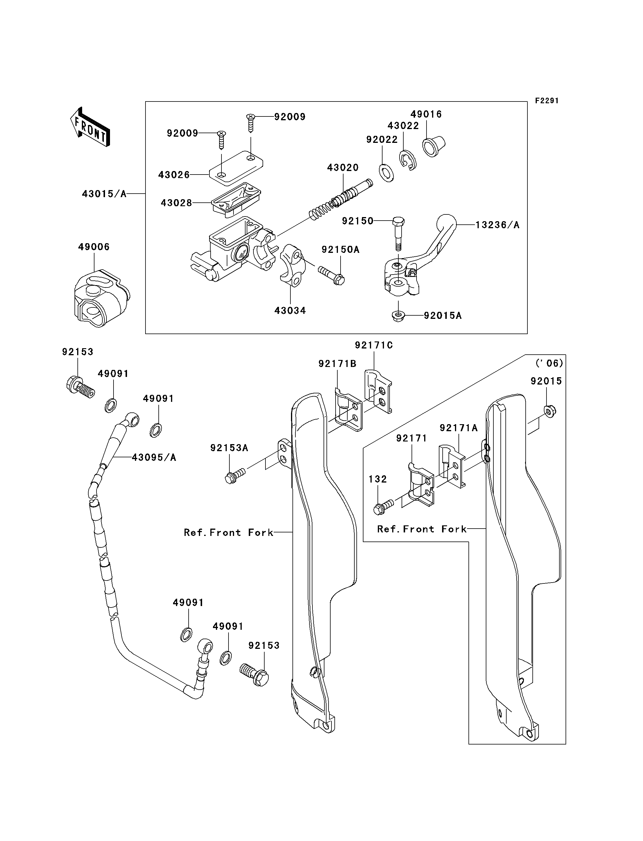 MAITRE CYLINDRE AV POUR KX250 KX250R6F VERT 2006 EUROPE