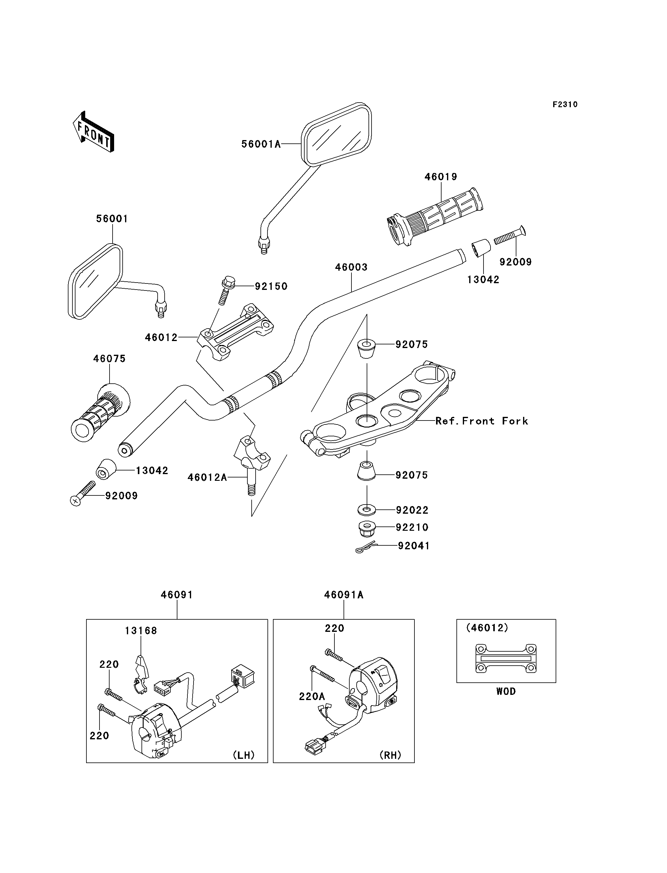 GUIDON POUR ZRX1200R ZR1200A6F VERT 2006