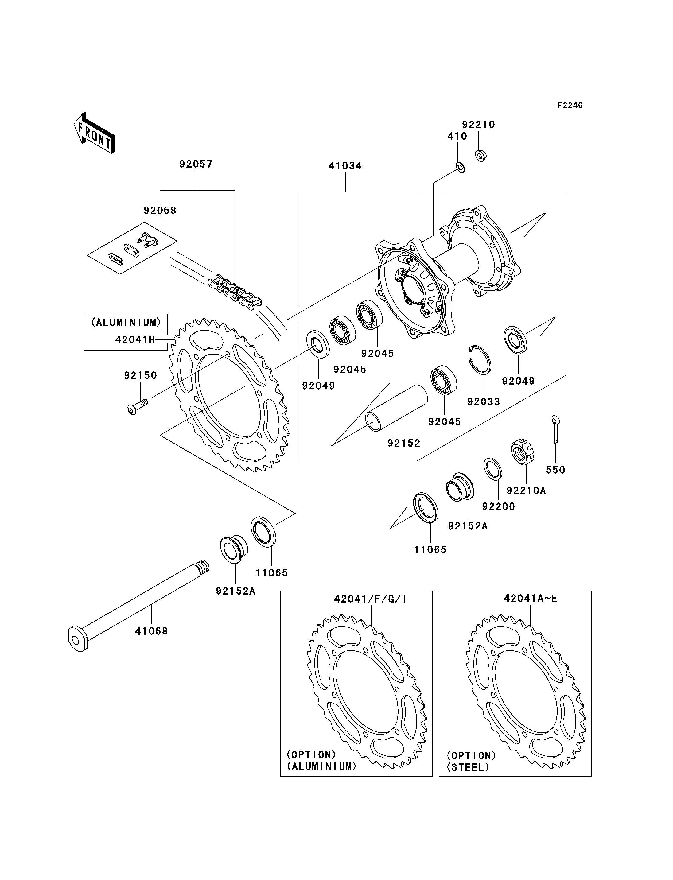 MOYEU ARRIERE POUR KX450F KX450D6F VERT 2006 EUROPE