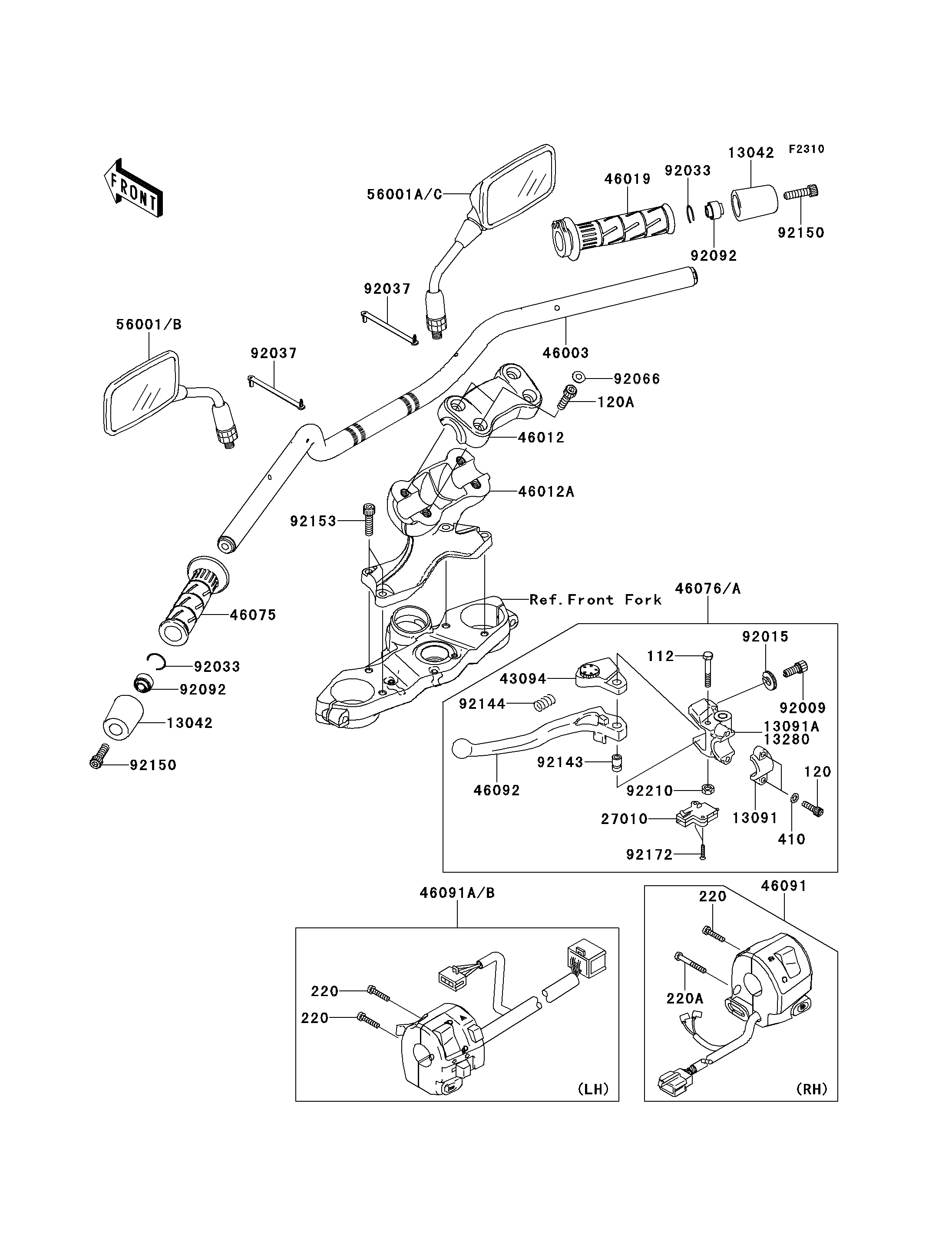 GUIDON POUR VERSYS KLE650A7F ARGENT 2007