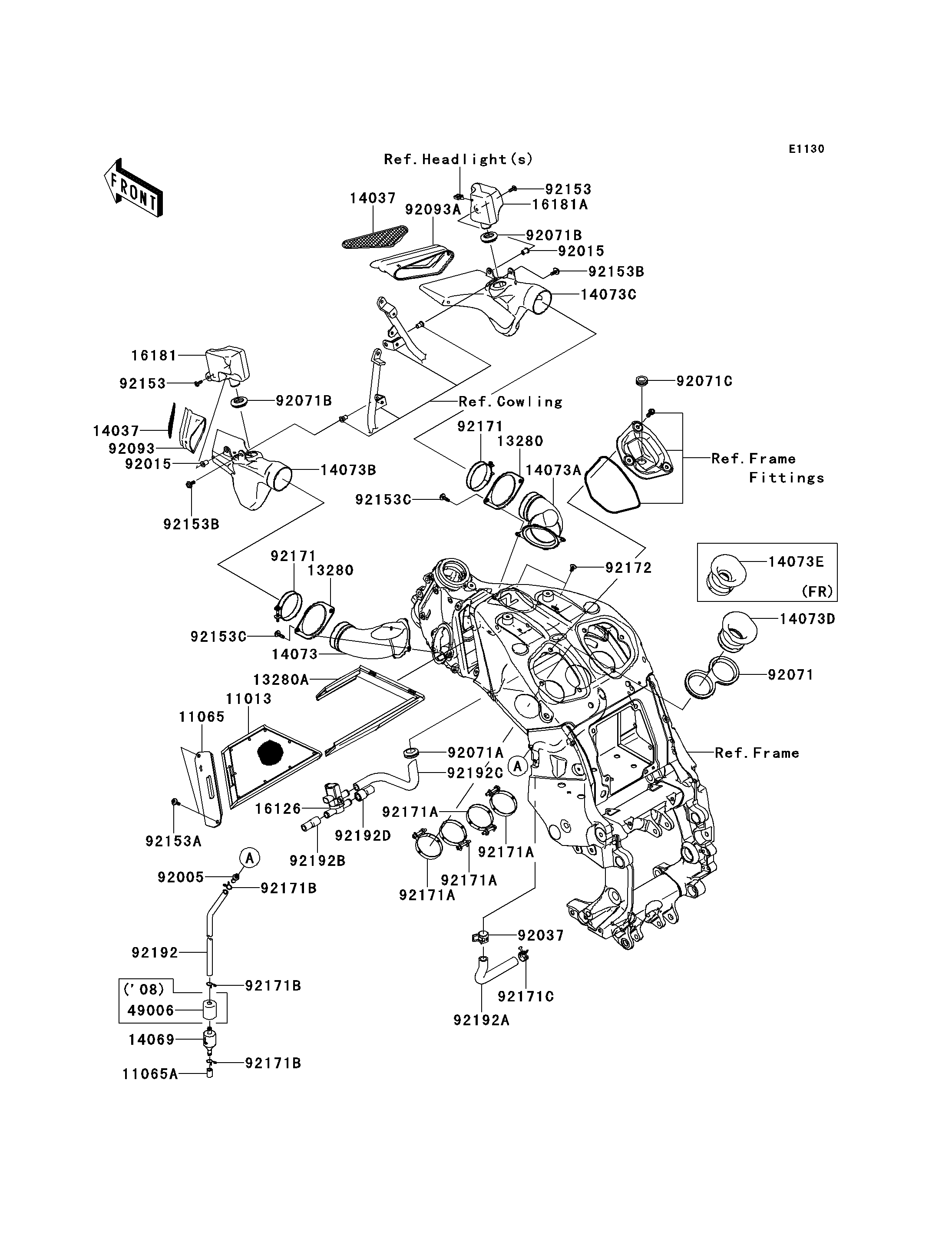 FILTRE A AIR POUR 1400GTR ZG1400A8F ARGENT 2008