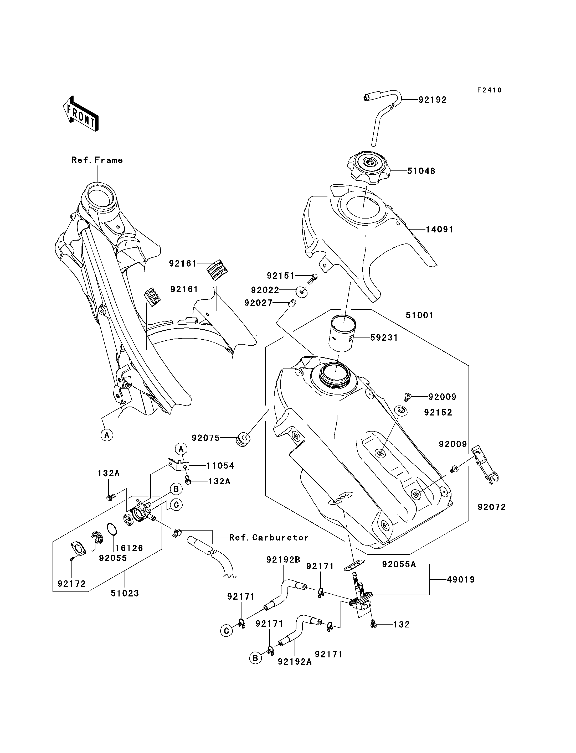 RESERVOIR CARBURANT POUR KLX450R KLX450A8F VERT 2008 EUROPE