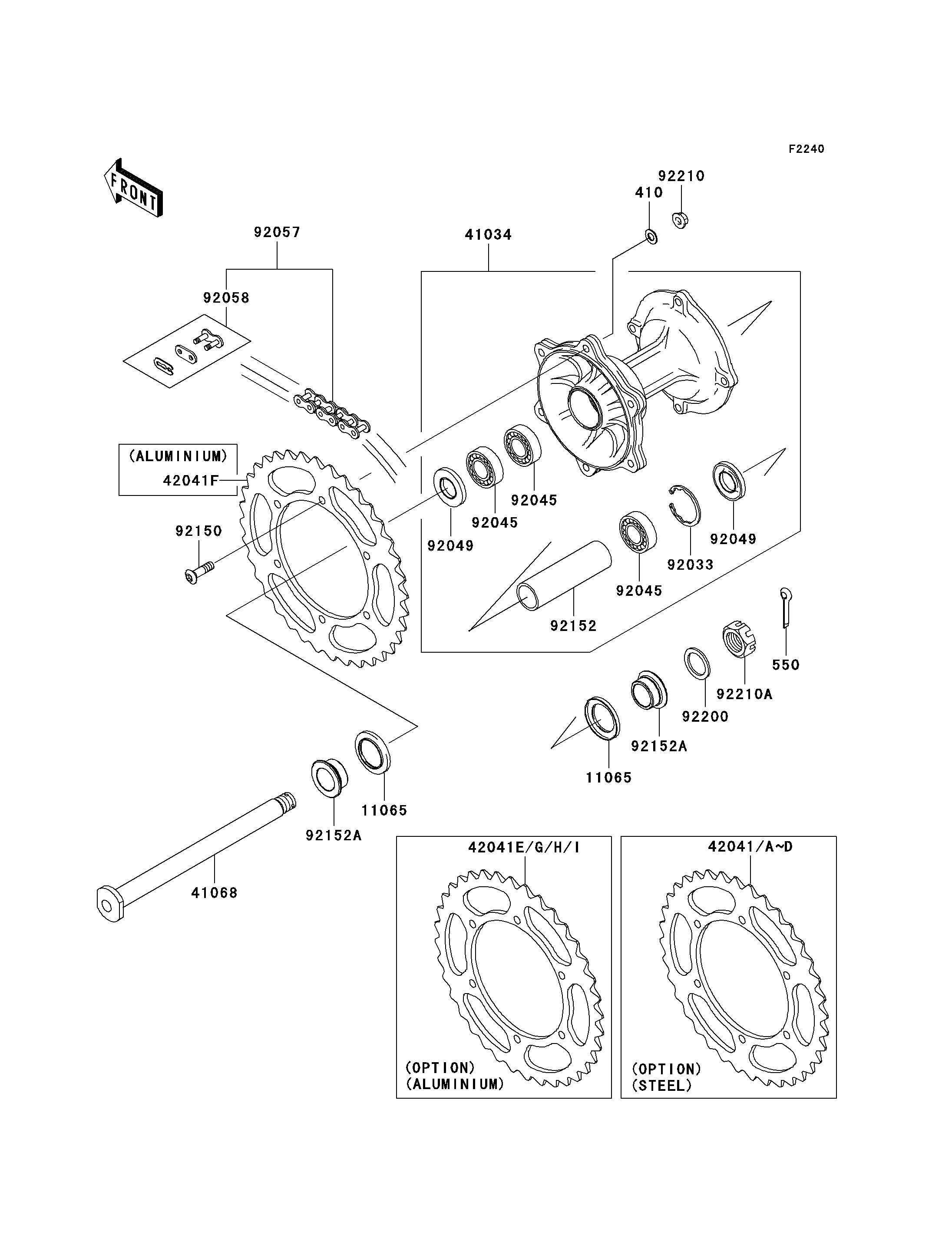 MOYEU ARRIERE POUR KX250F KX250T7F VERT 2007 EUROPE