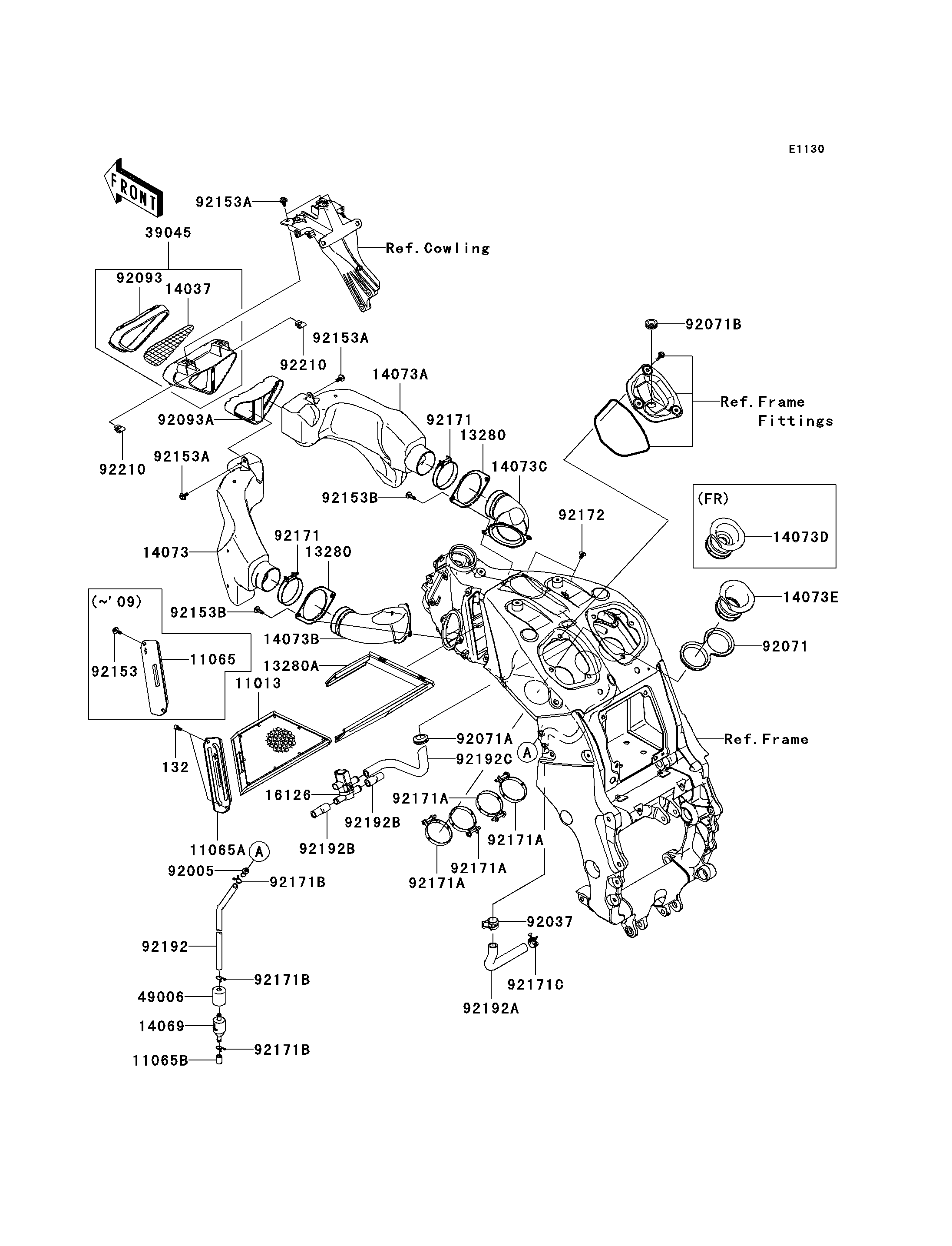 FILTRE A AIR POUR ZZR1400 ABS ZX1400D8F ARGENT 2008