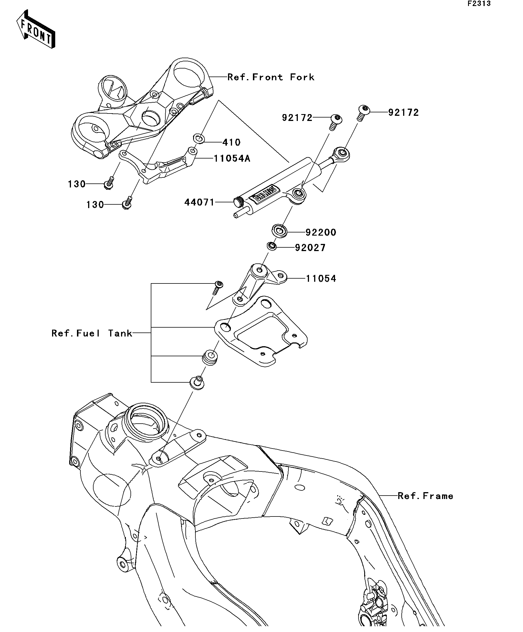 AMORTISSEUR DE DIRECTION POUR NINJA ZX 10R ZX1000E8F NOIR 2008