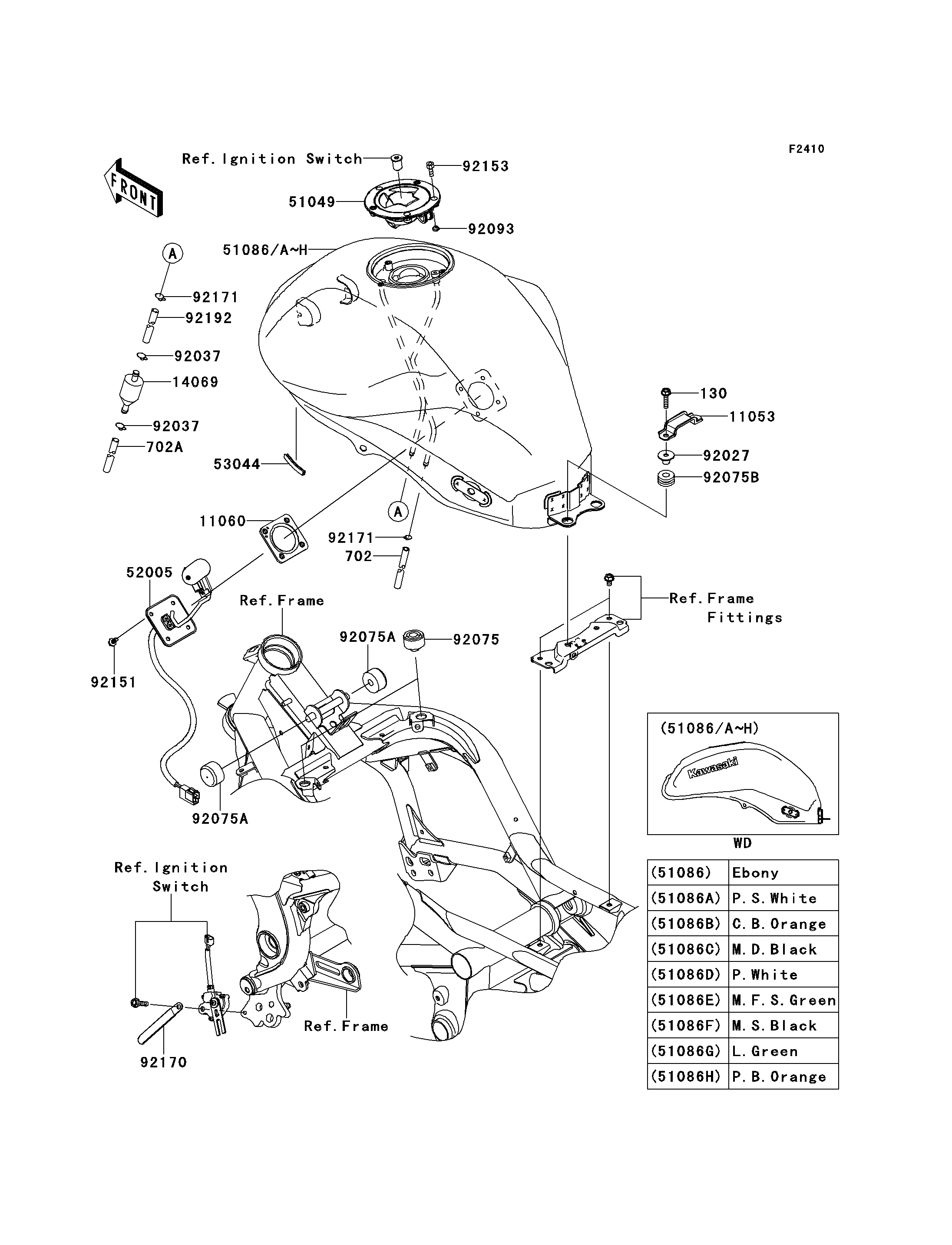 RESERVOIR CARBURANT POUR ER 6N ABS ER650DBF VERT 2011