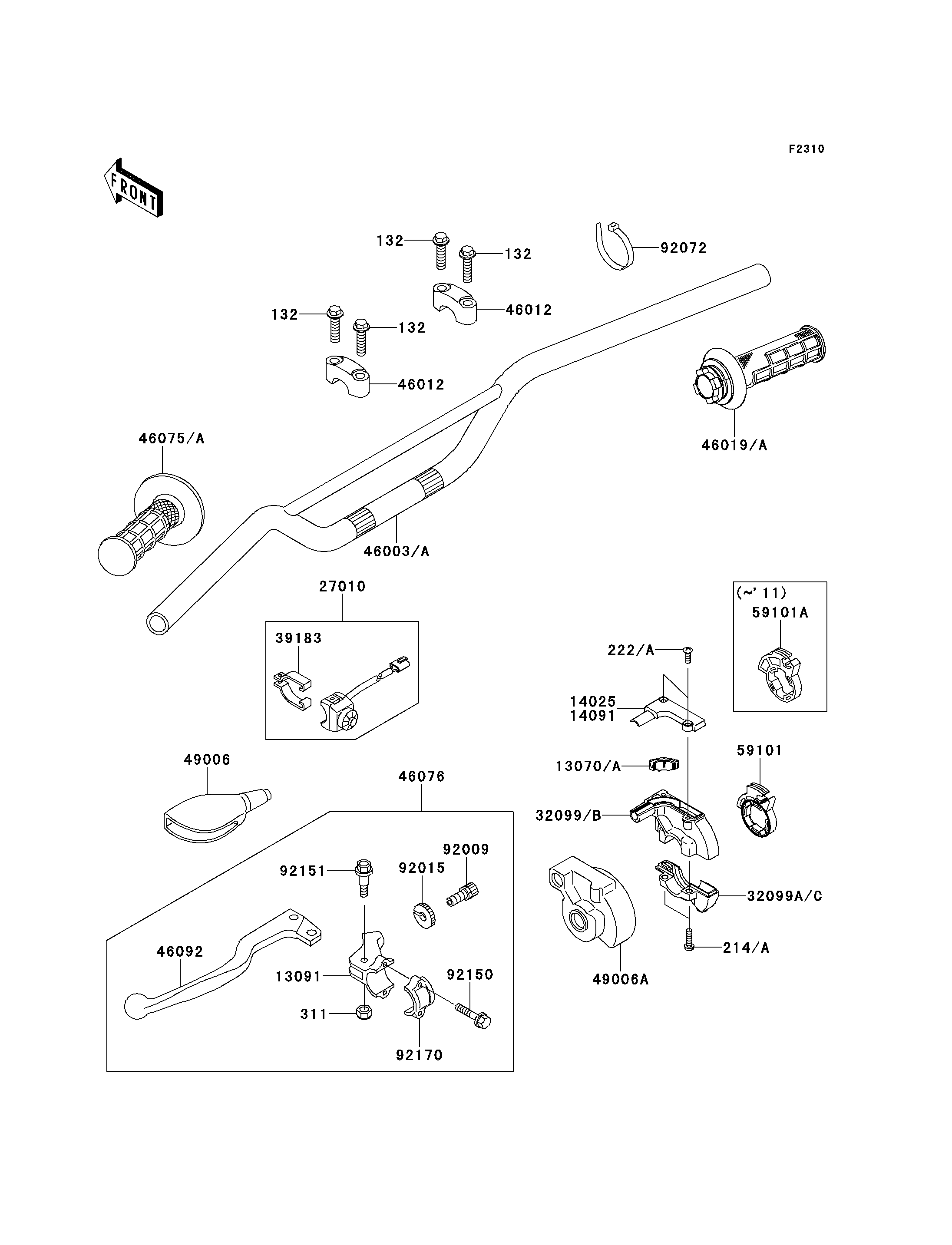 GUIDON POUR KX65 KX65AAF VERT 2010 EUROPE