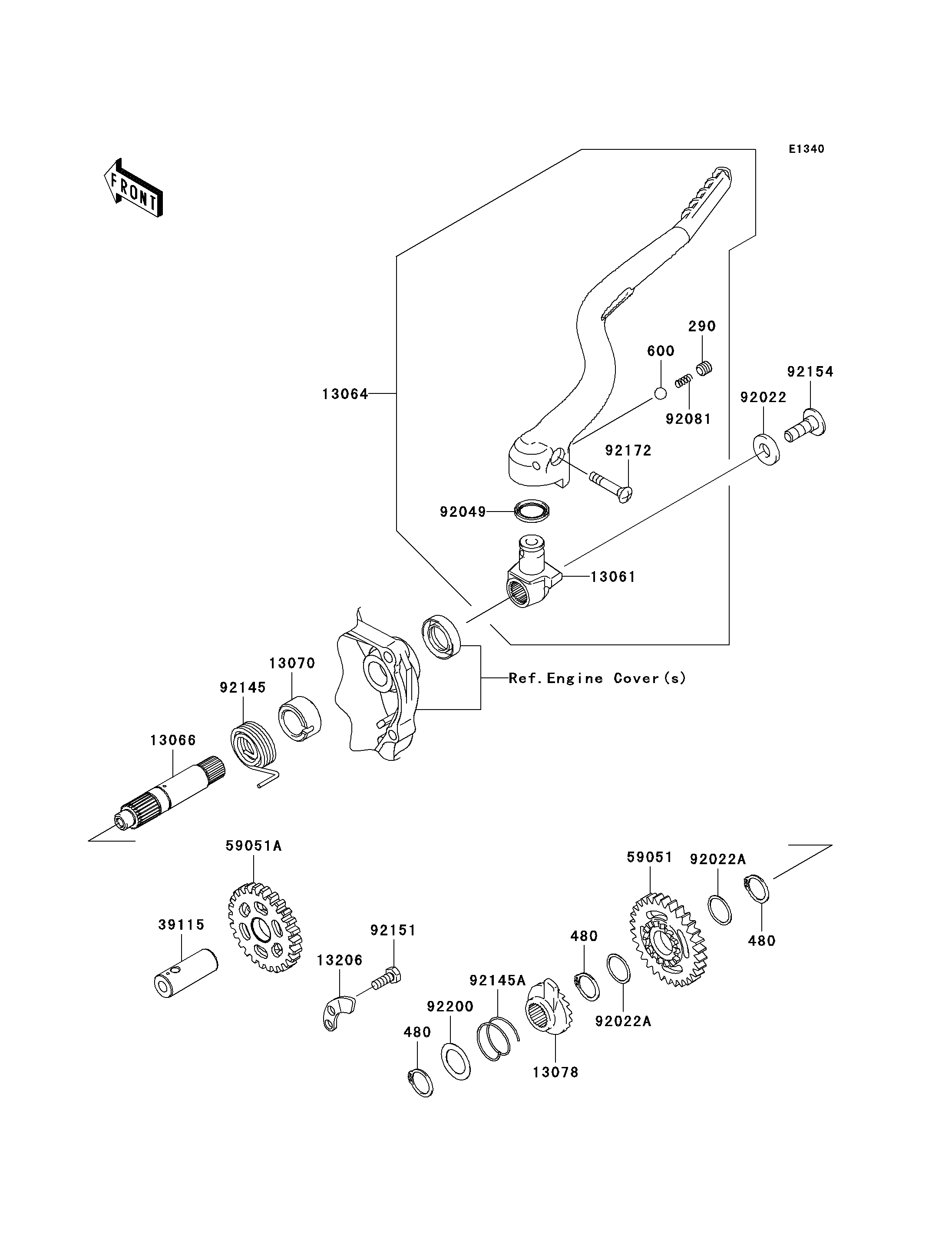 MECANISME DE KICK POUR KX250F KX250XAFB VERT 2010 EUROPE