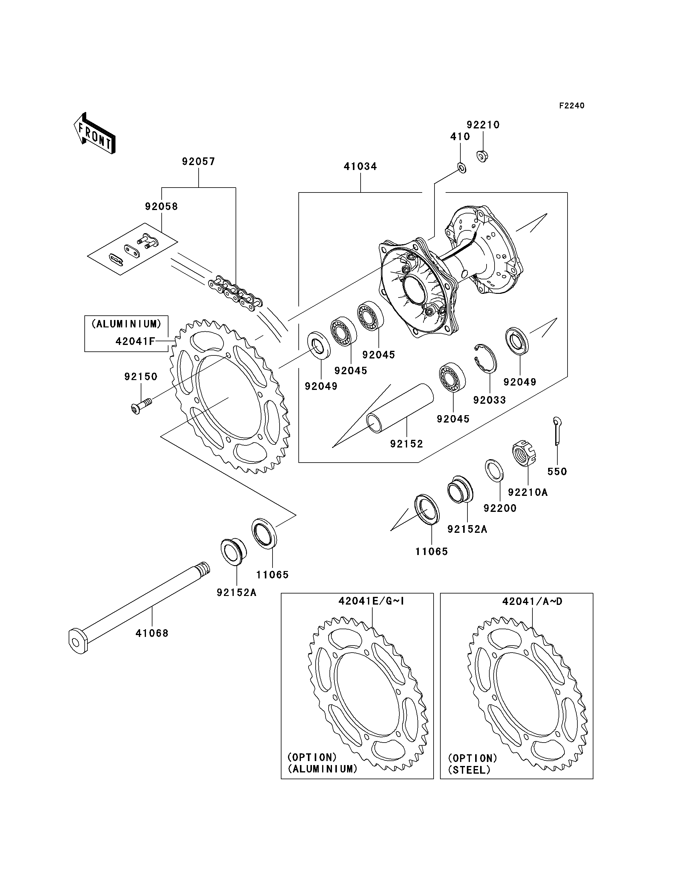 MOYEU ARRIERE POUR KX250F KX250W9F VERT 2009 EUROPE