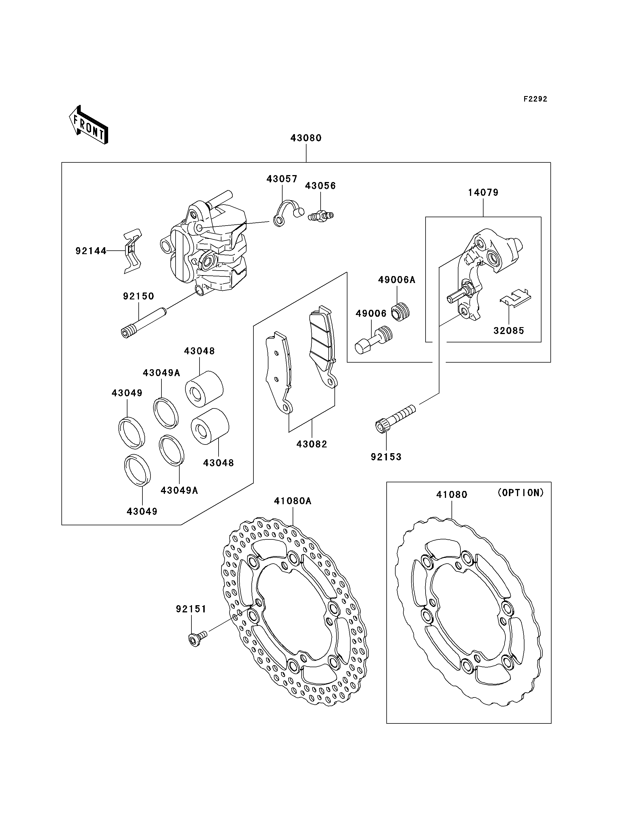 FREIN AVANT POUR KX250F KX250XAFB VERT 2010 EUROPE
