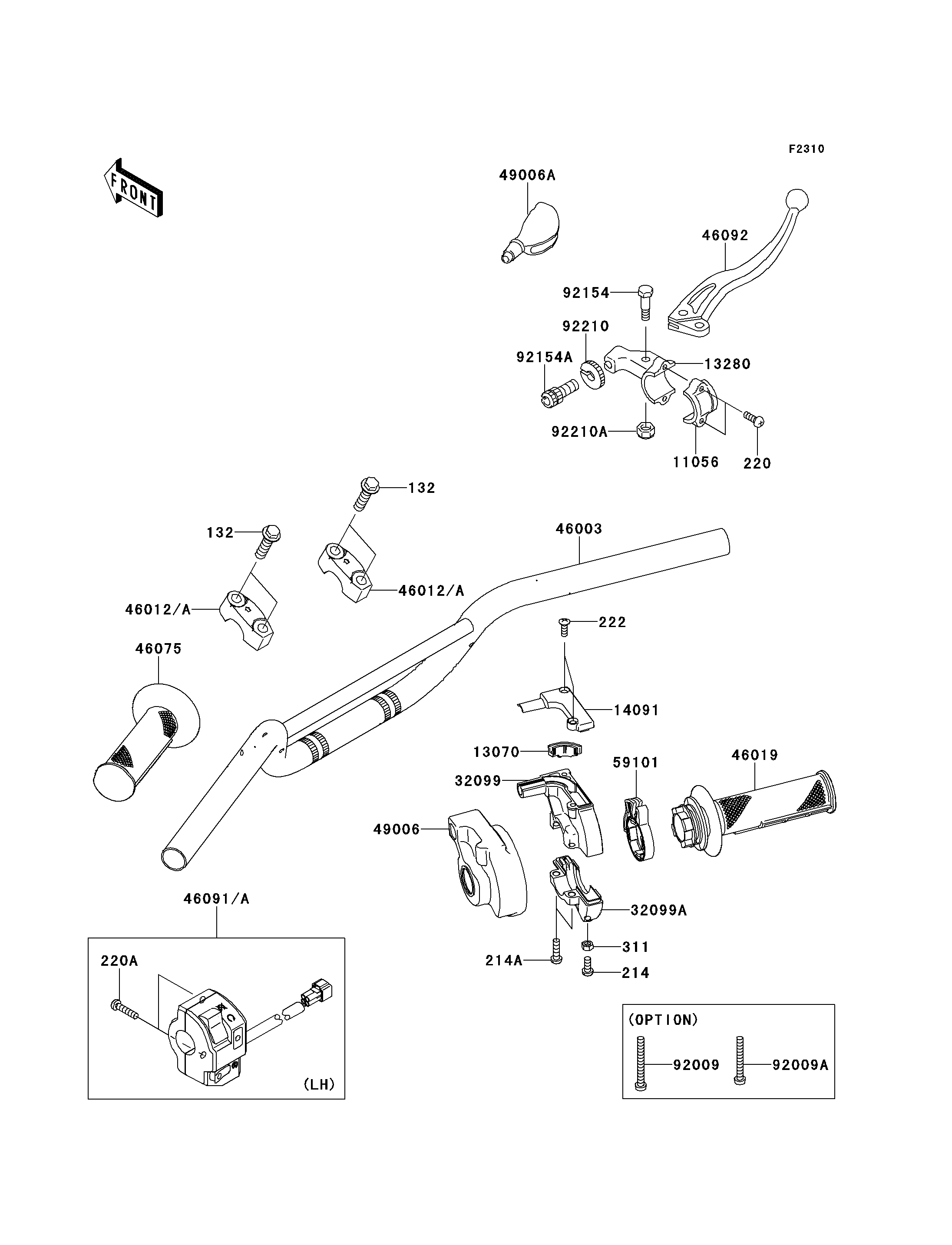 GUIDON POUR KLX110 KLX110CAF VERT 2010 EUROPE