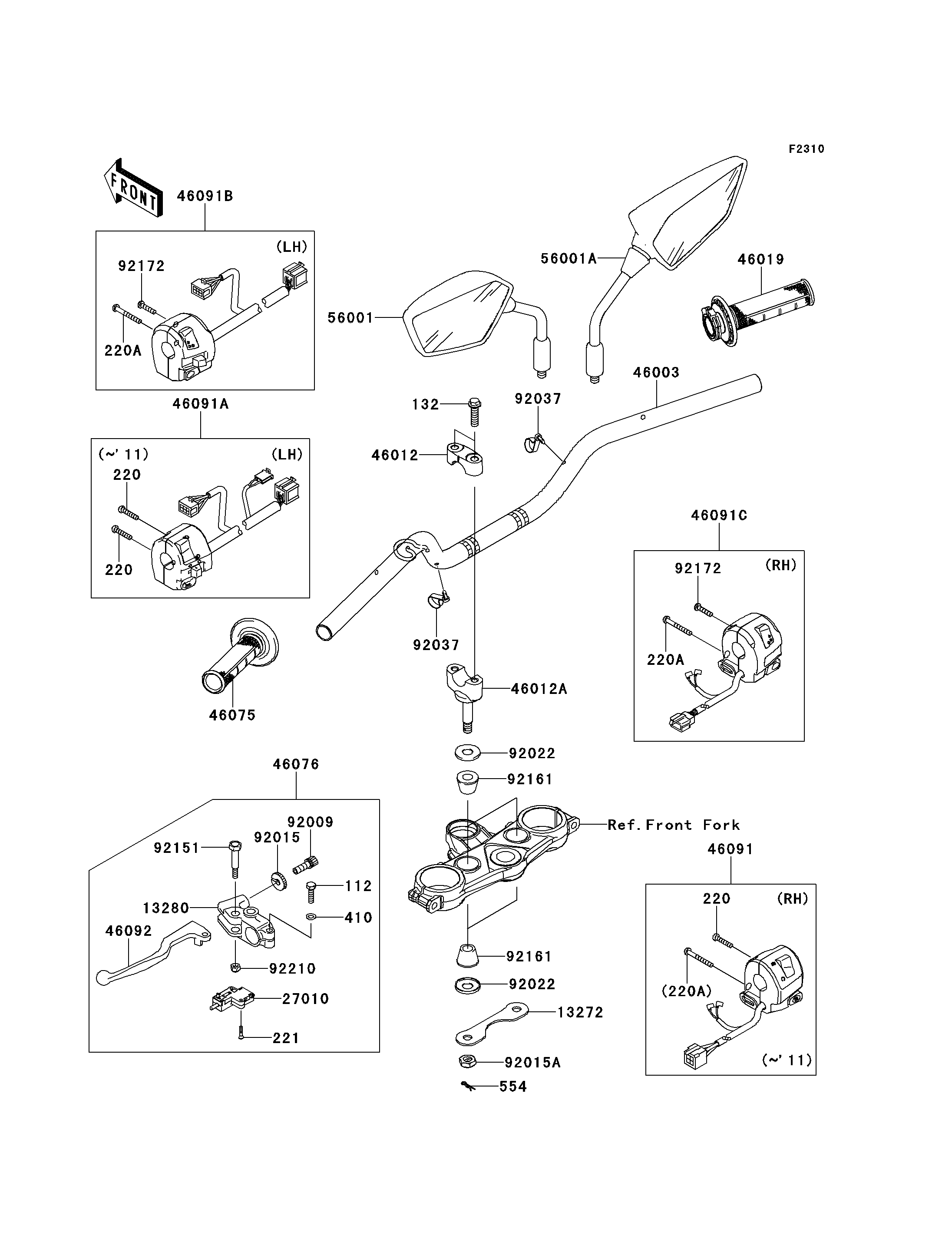 GUIDON POUR D TRACKER 125 KLX125DAF NOIR 2010