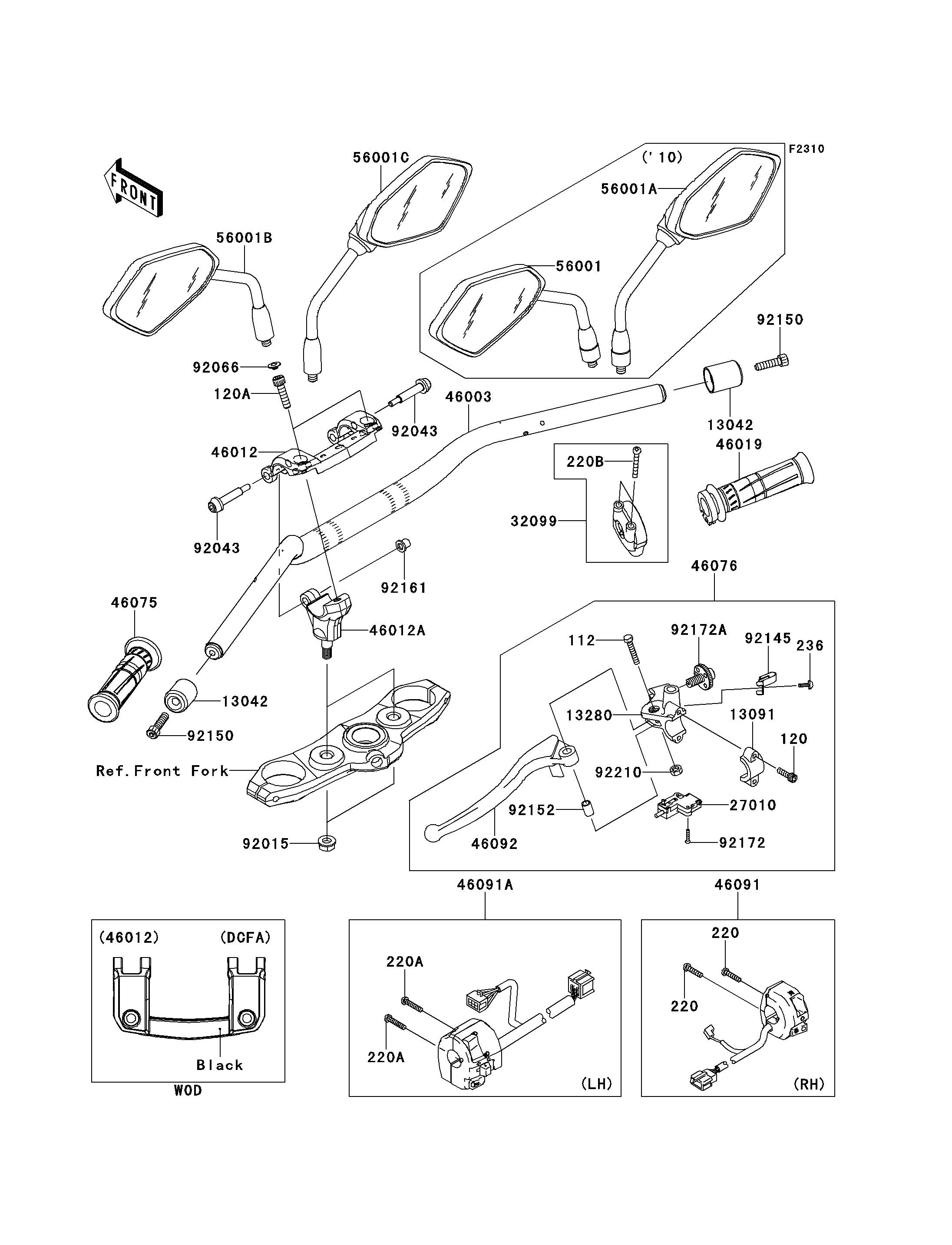 GUIDON POUR Z1000 ABS ZR1000EAF BLANC 2010