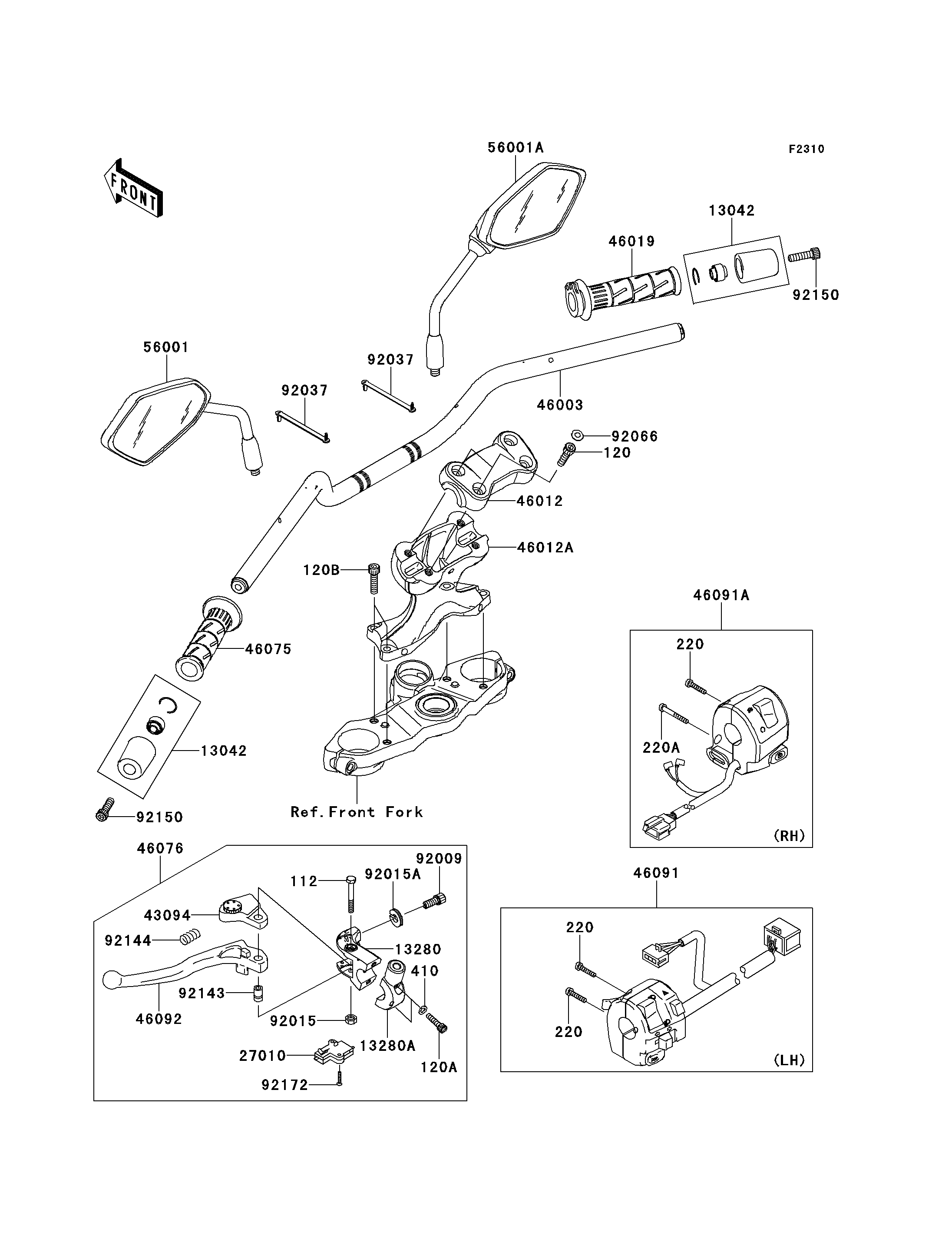 GUIDON POUR VERSYS ABS KLE650DAF JAUNE 2010