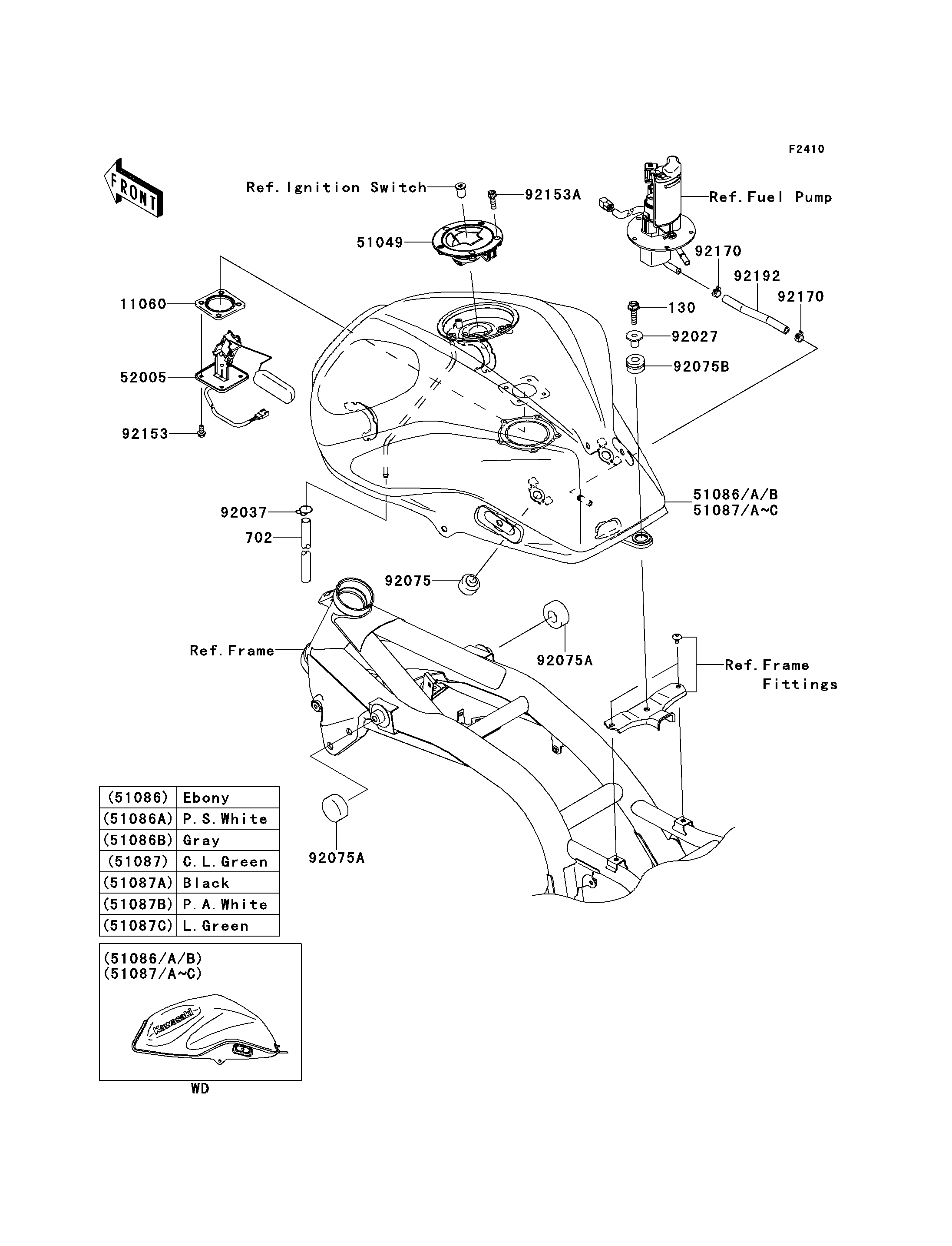RESERVOIR CARBURANT POUR Z750 ABS ZR750MCF VERT 2012