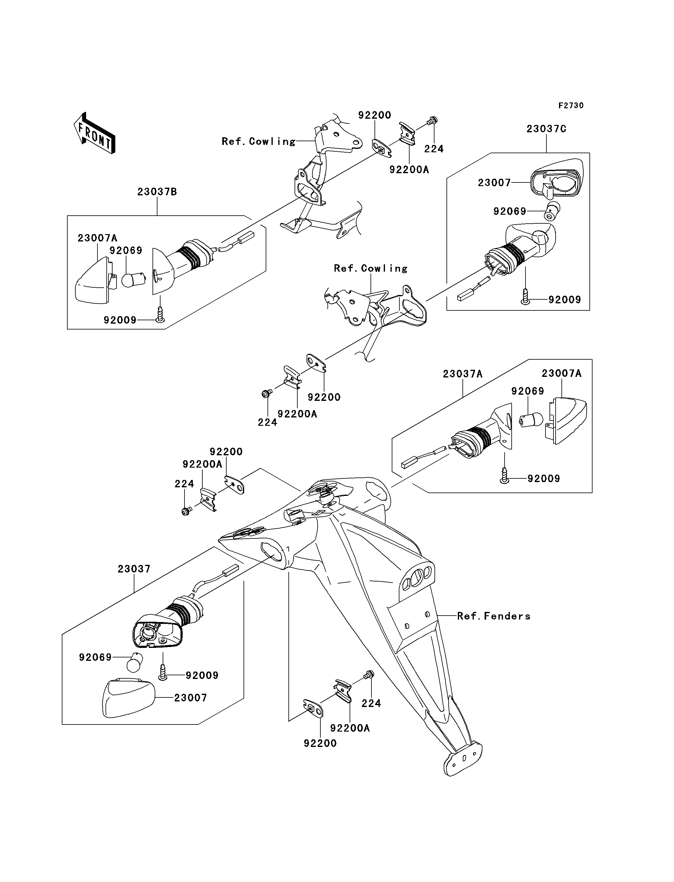 CLIGNOTANTS POUR Z750 ABS ZR750MBF BLANC 2011