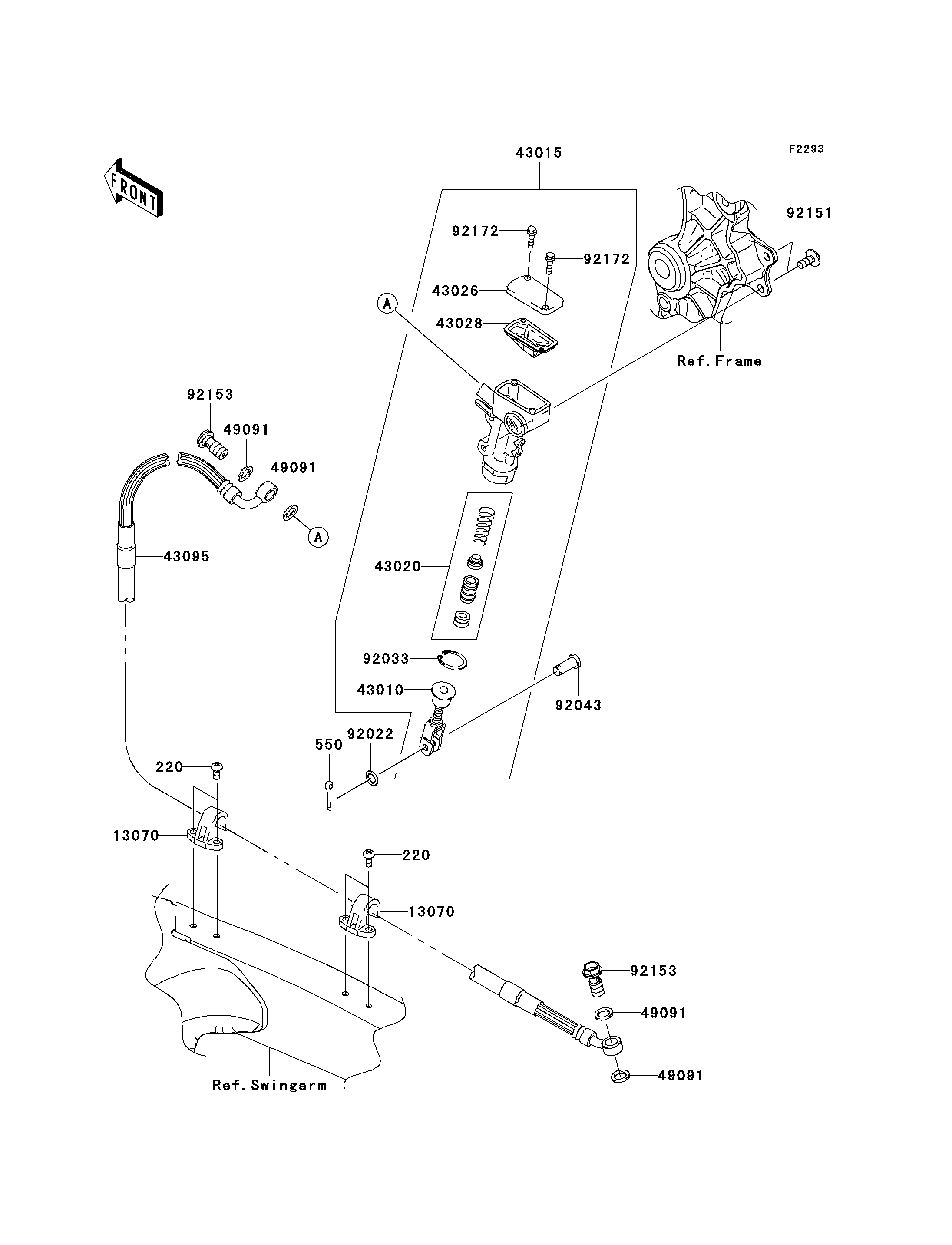 MAITRE CYLINDRE ARRIERE POUR KX250F KX250YBF VERT 2011 EUROPE