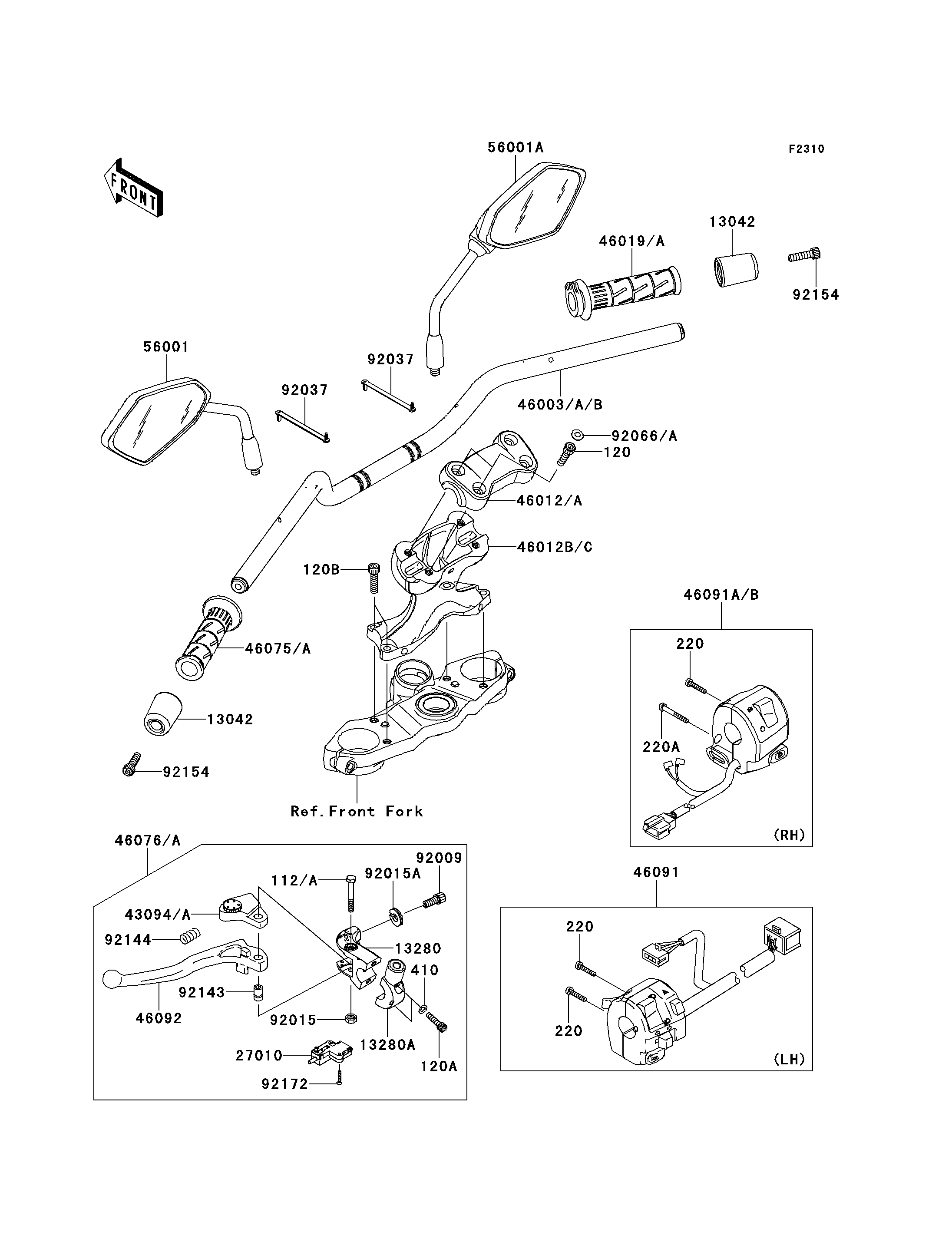 GUIDON POUR VERSYS ABS KLE650DBF NOIR 2011